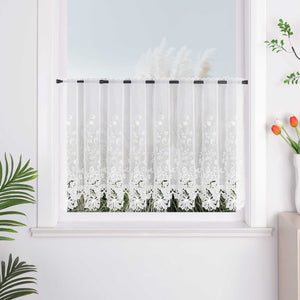Cafe Curtain with Delicate Floral Designs and Rod Pocket - Deline, White