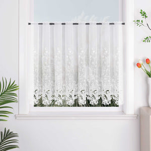 Cafe Curtain with Delicate Floral Designs and Rod Pocket - Deline, White