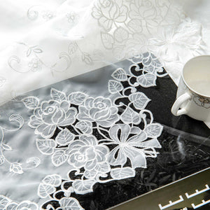 Cafe Curtain with Delicate Floral Designs and Rod Pocket
