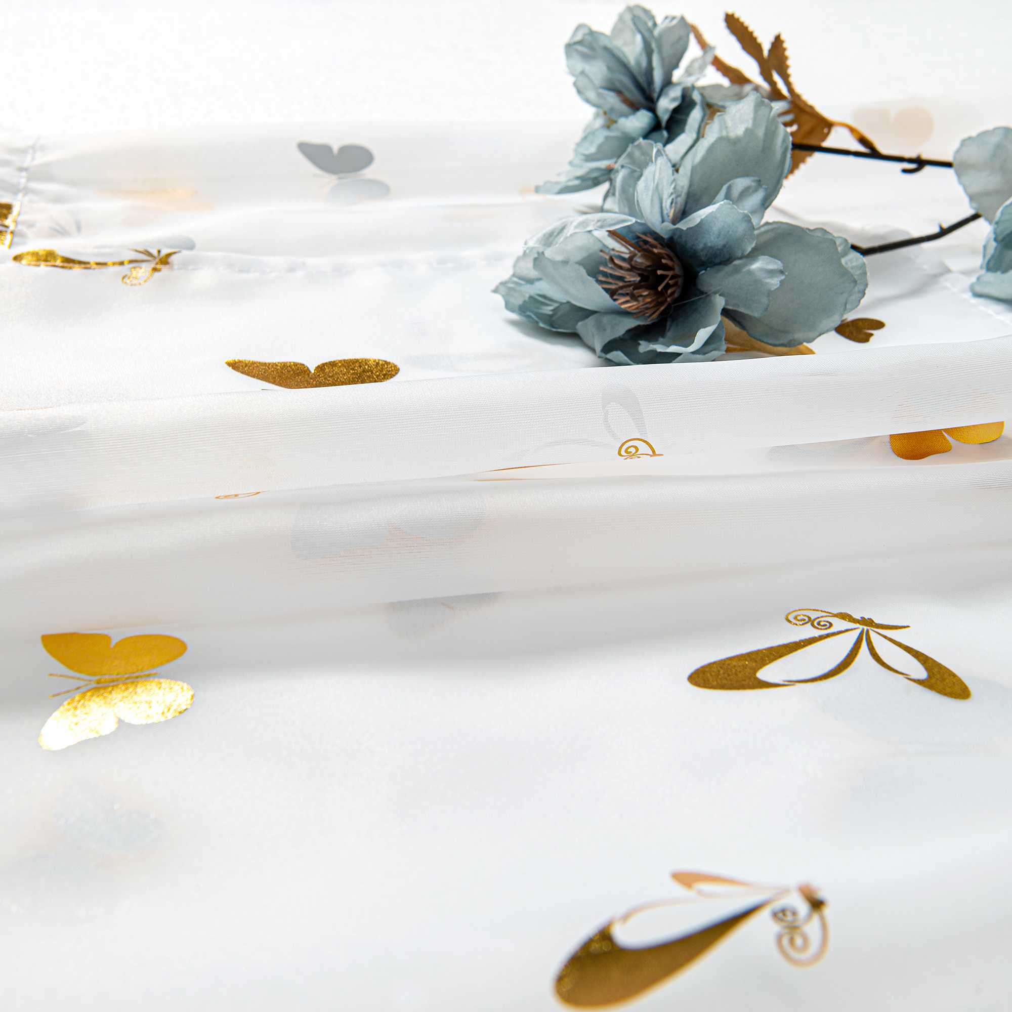 Cafe Curtain with Butterfly Shimmer Print Modern, Short - Silver, H x W 60 x 120cm