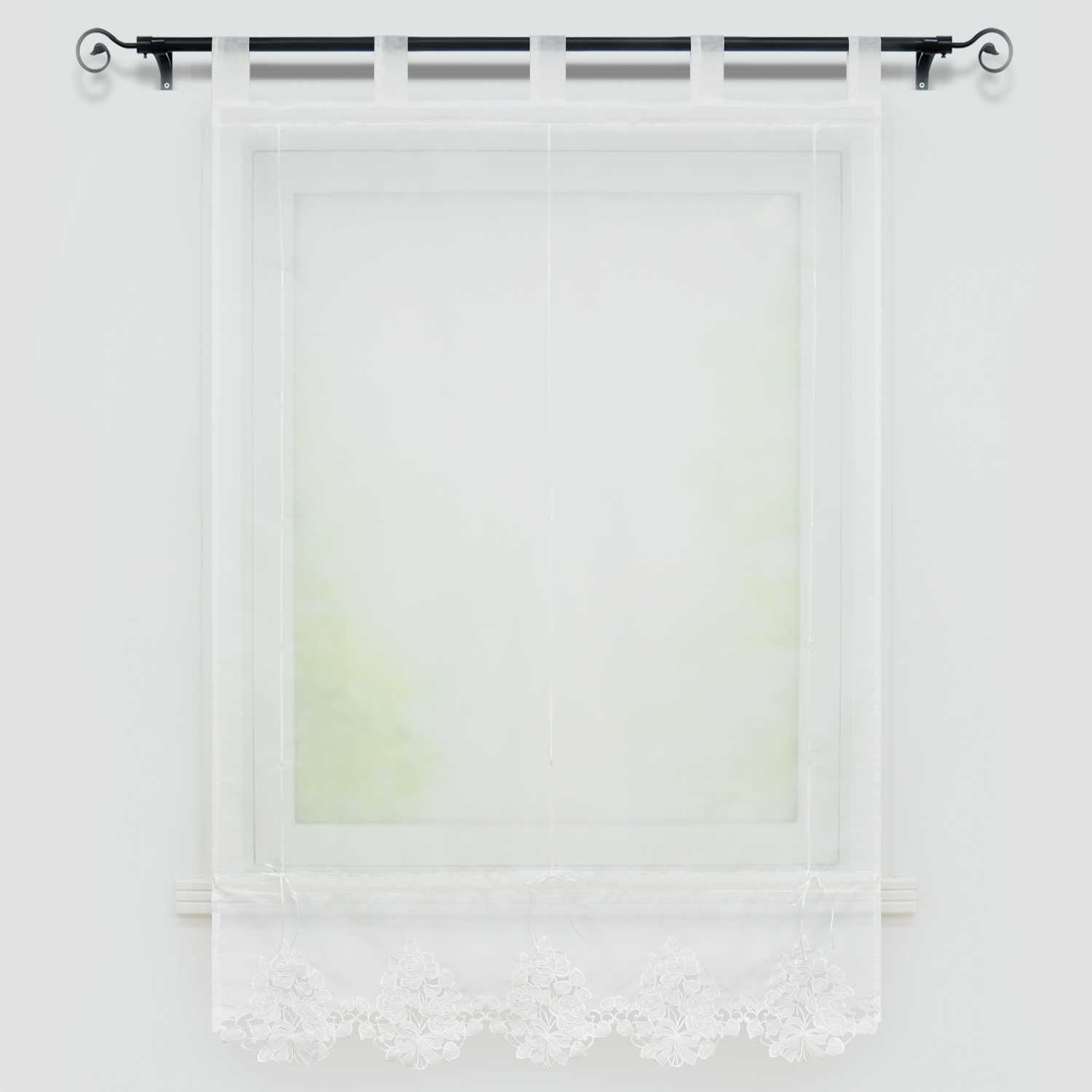 Roman Shade with Tab-Top Hanging with Embroidery Country Style White - White, W x H 100 x 155cm