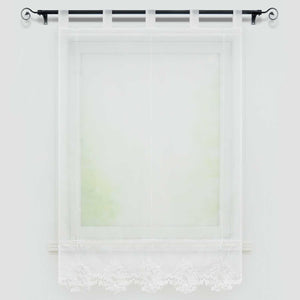 Roman Shade with Tab-Top Hanging with Embroidery Country Style White - White, W x H 100 x 155cm