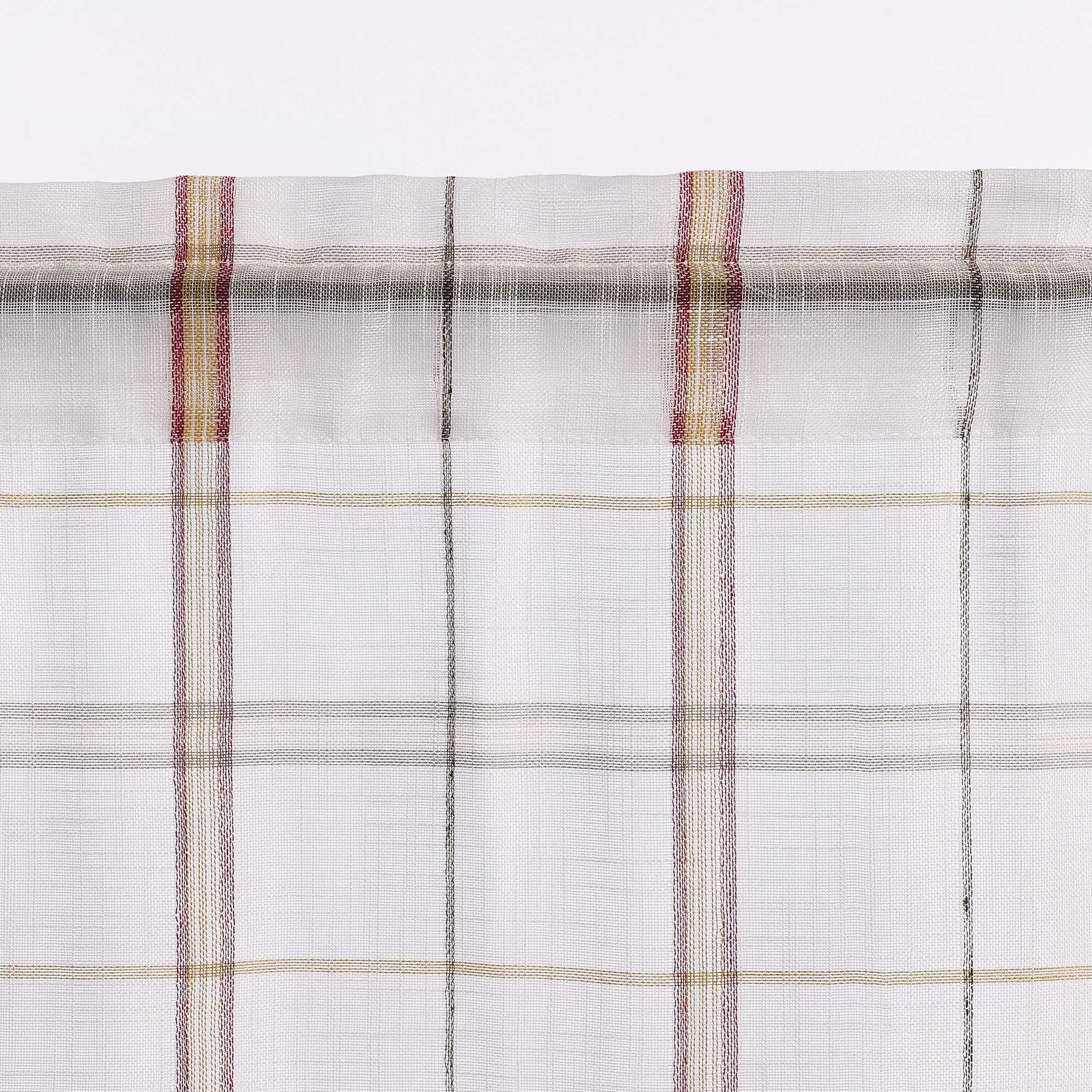Cafe Curtain with Modern Check Pattern in Linen-Look Fabric Set of 2 - Red, H x W 60 x 120cm