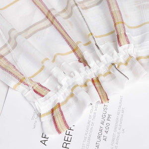 Cafe Curtain with Modern Check Pattern in Linen-Look Fabric Set of 2 - Red, H x W 90 x 90cm