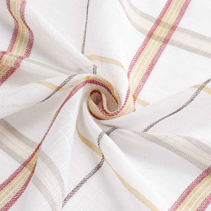 Cafe Curtain with Modern Check Pattern in Linen-Look Fabric Set of 2 - Red, H x W 90 x 110cm