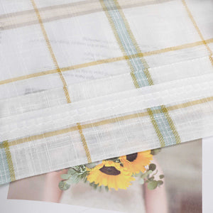 Cafe Curtain with Modern Check Pattern in Linen-Look Fabric Set of 2 - Blue, H x W 120 x 125cm