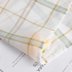 Cafe Curtain with Modern Check Pattern in Linen-Look Fabric Set of 2 - Gray, H x W 60 x 145cm