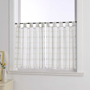 Cafe Curtains in Linen-Look Fabric with Check Pattern Set of 2 - Green, H x W 60 x 90cm