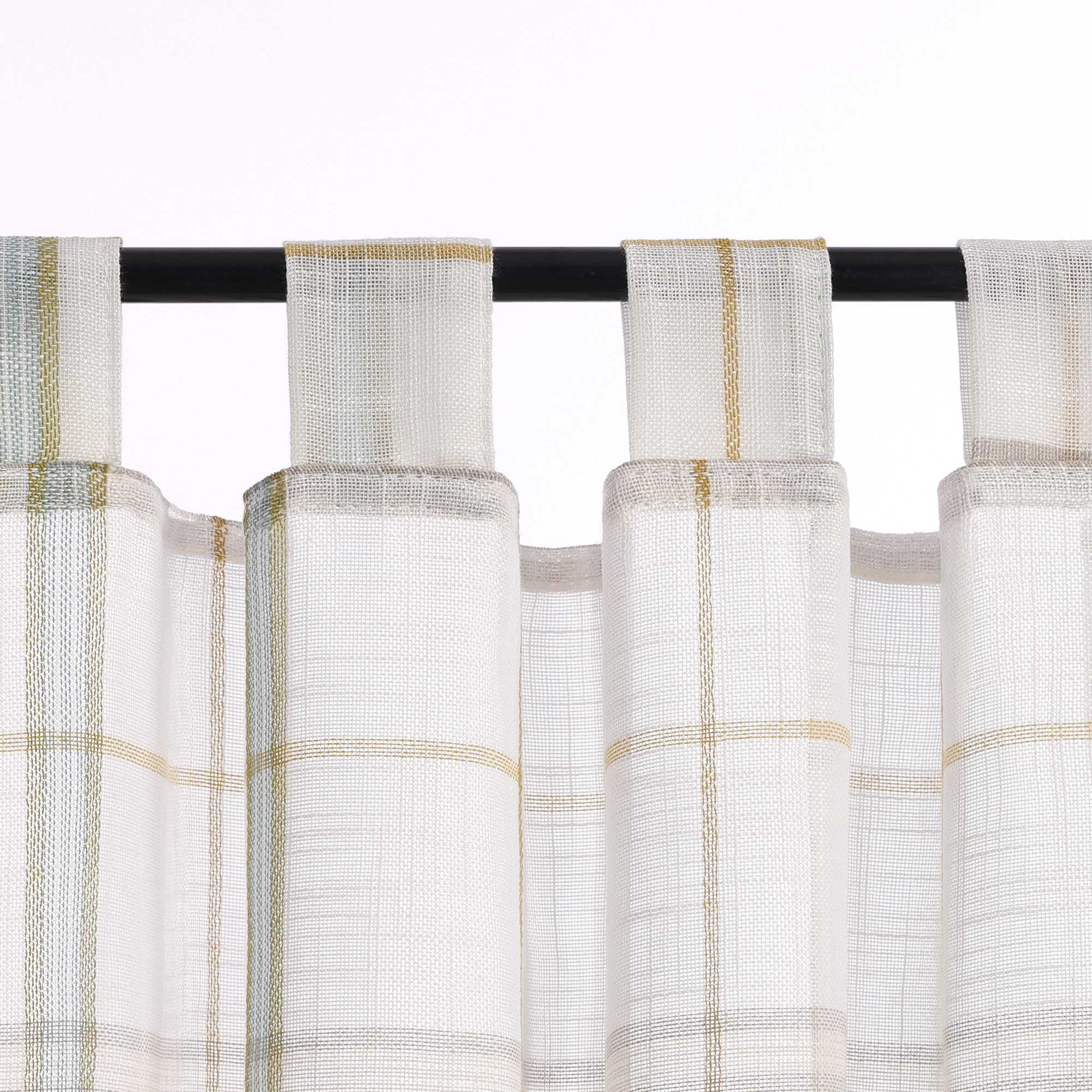 Cafe Curtains in Linen-Look Fabric with Check Pattern Set of 2 - Green, H x W 90 x 90cm