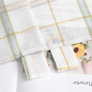 Cafe Curtains in Linen-Look Fabric with Check Pattern Set of 2 - Green, H x W 90 x 110cm