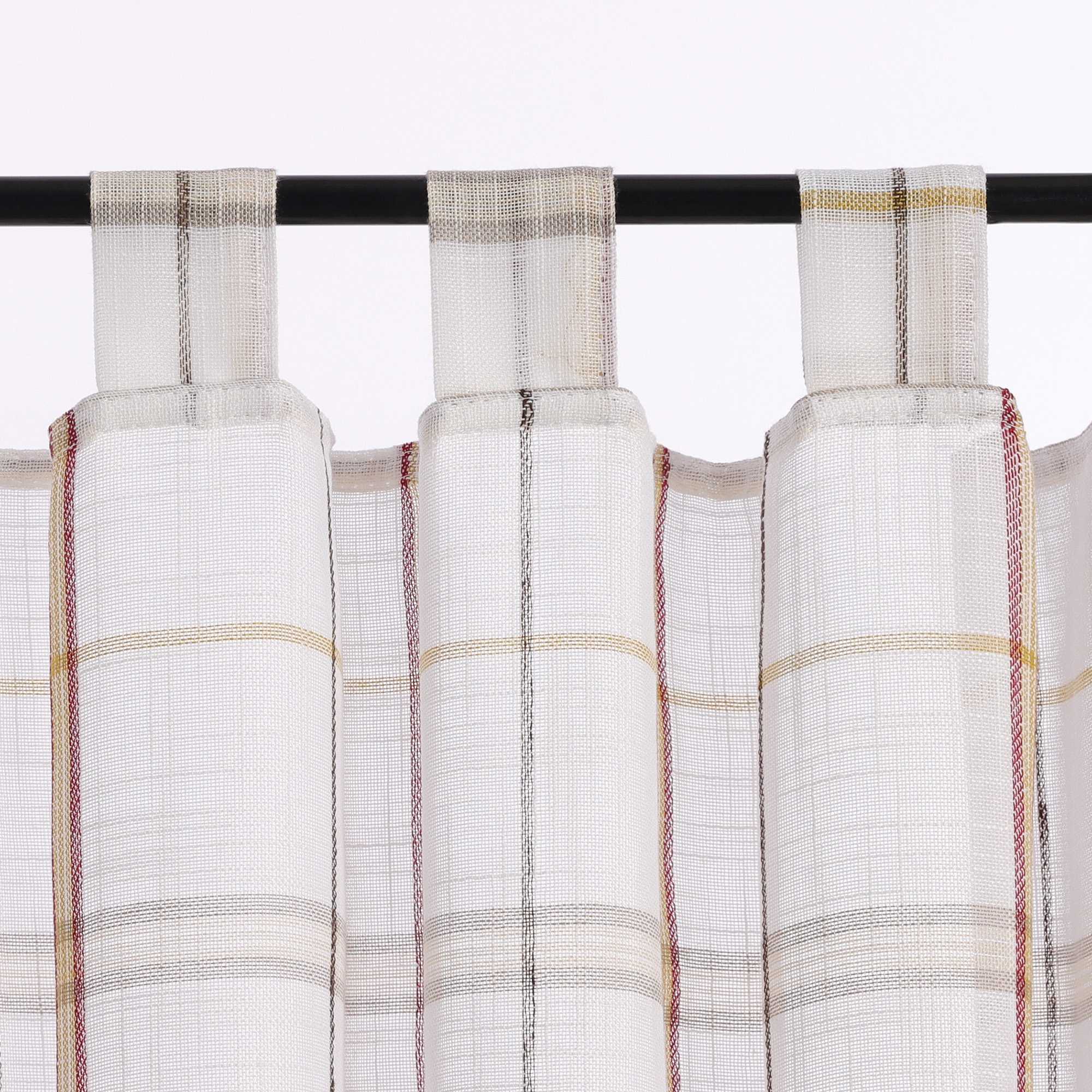 Cafe Curtains in Linen-Look Fabric with Check Pattern Set of 2 - Red, H x W 60 x 120cm