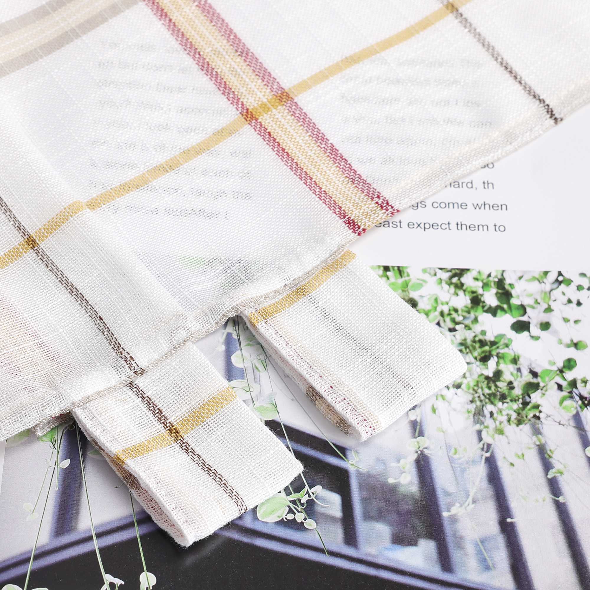 Cafe Curtains in Linen-Look Fabric with Check Pattern Set of 2 - Red, H x W 60 x 145cm
