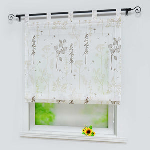 Roman Shade with Tab-Top Hanging with Chinese-Lantern Flower Pattern Semi-Sheer