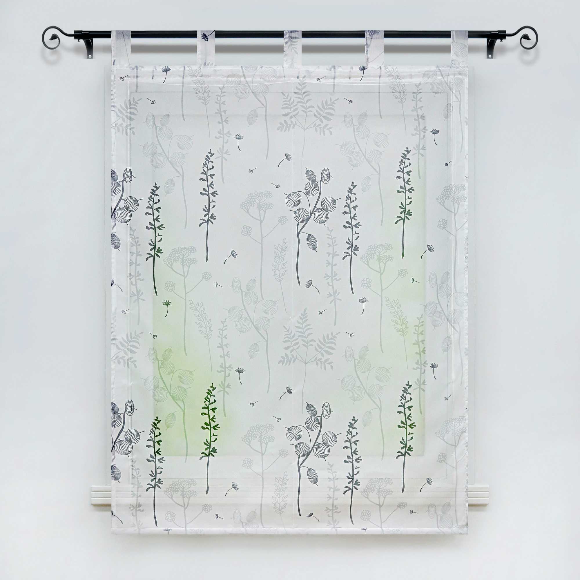 Roman Shade with Tab-Top Hanging with Chinese-Lantern Flower Pattern Semi-Sheer - Gray, W x H 120 x 140cm