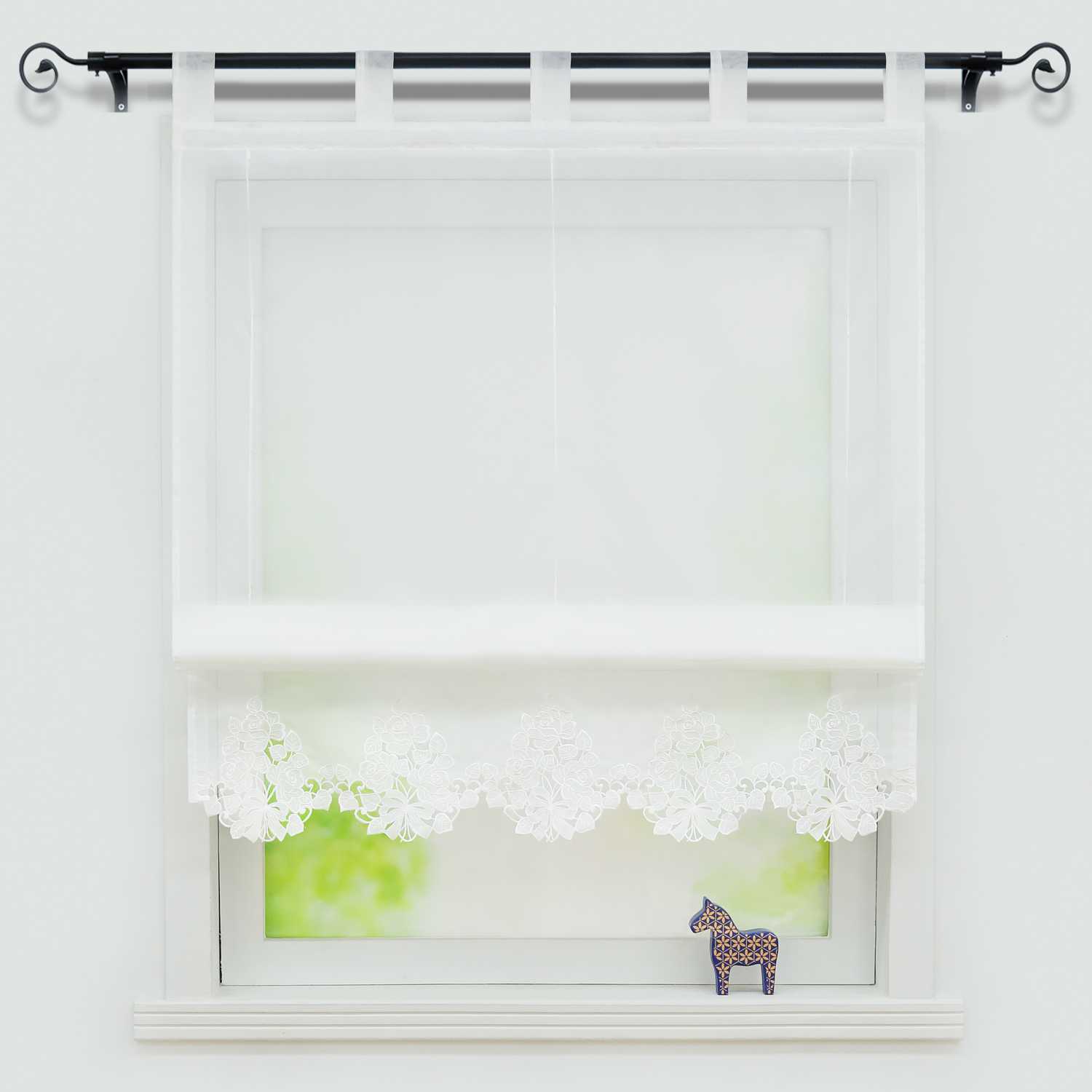 Roman Shade with Tab-Top Hanging with Embroidery Country Style White - White, W x H 60 x 155cm