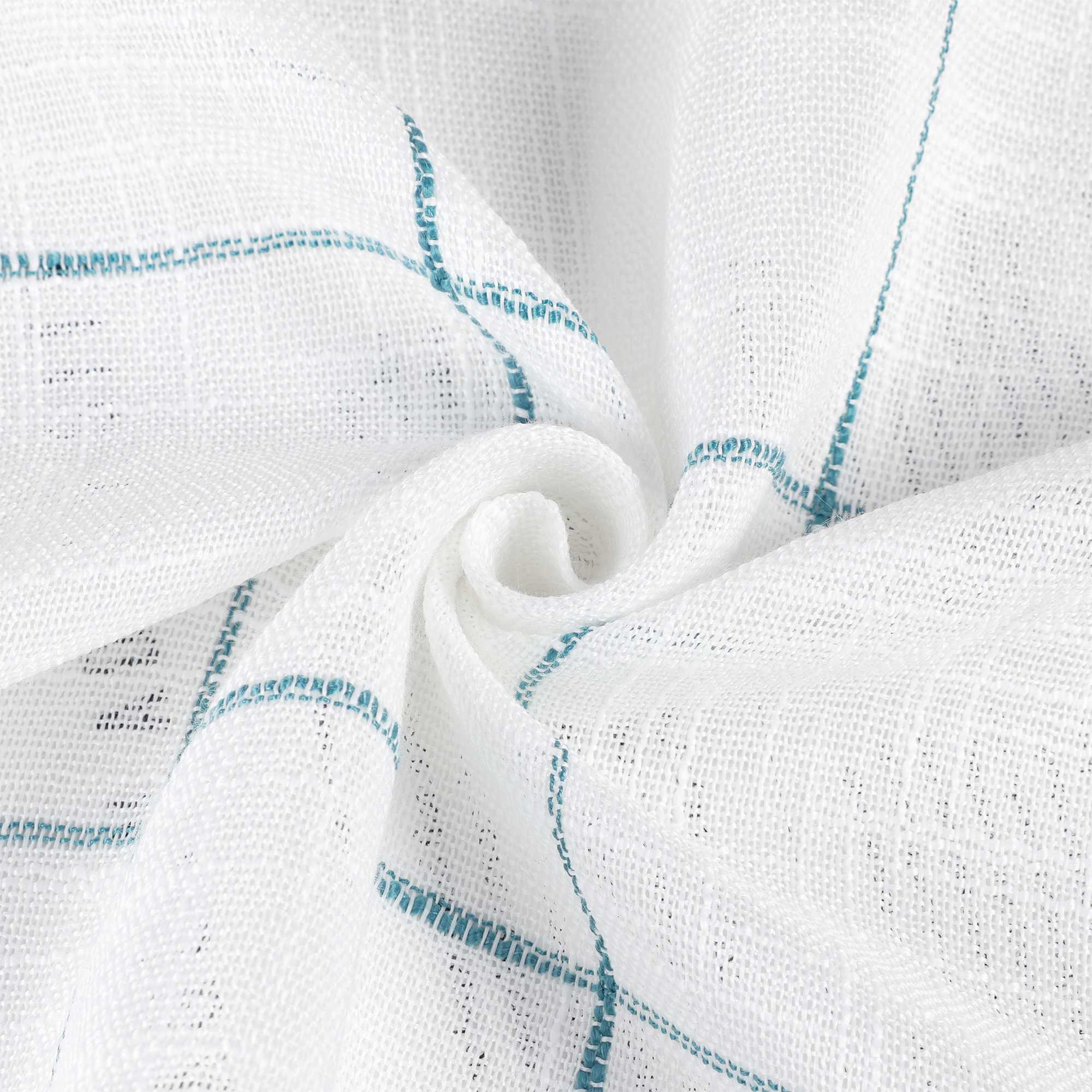 Cafe Curtains with Rod Pocket in Linen-Look Fabric with Ties 1 Piece - White, H x W 70 x 140cm