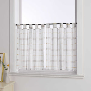Cafe Curtains in Linen-Look Fabric with Check Pattern Set of 2 - Blue, H x W 45 x 90cm