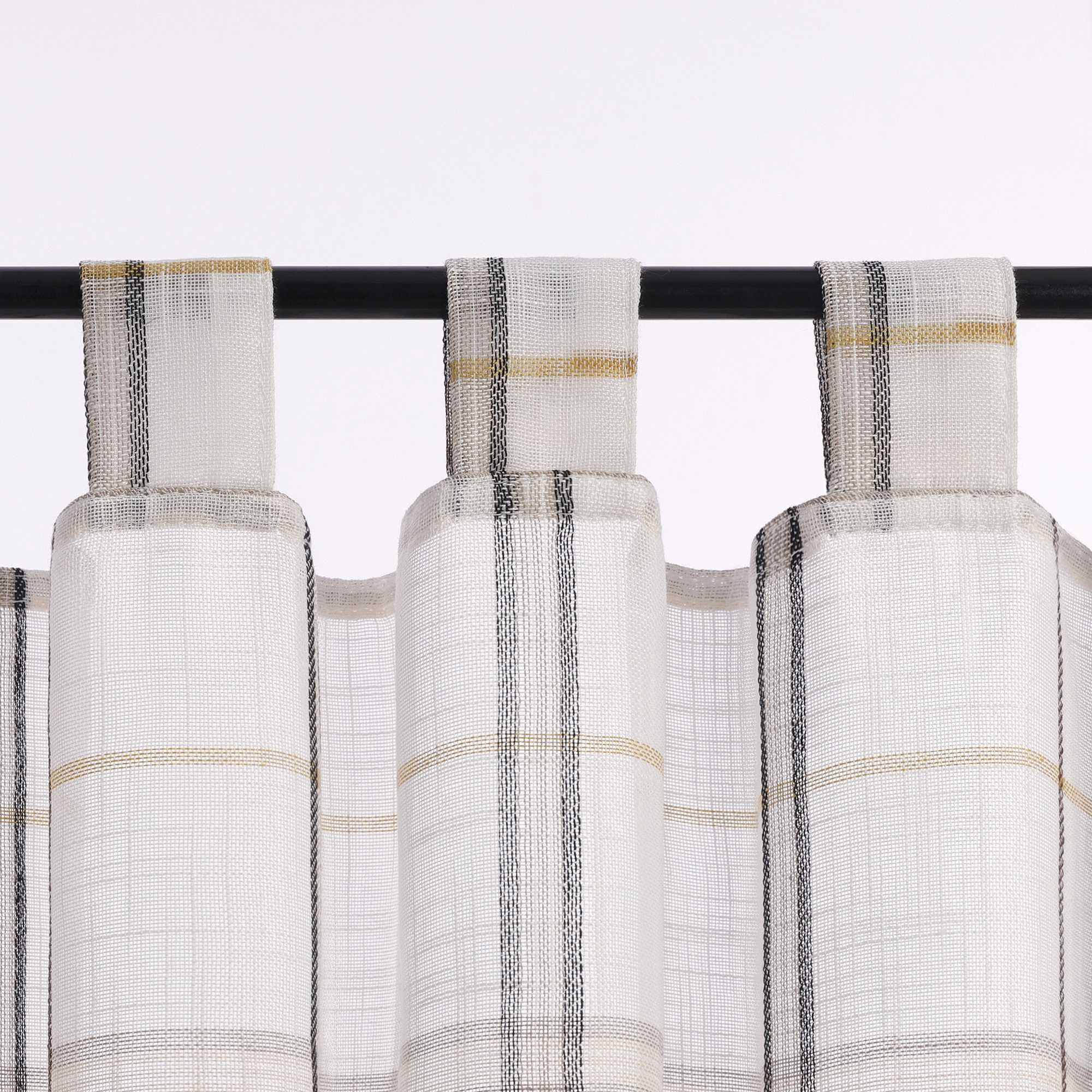 Cafe Curtains in Linen-Look Fabric with Check Pattern Set of 2 - Blue, H x W 60 x 120cm