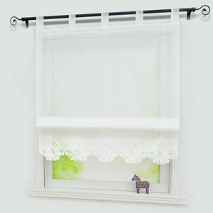 Roman Shade with Tab-Top Hanging with Embroidery Country Style White - White, W x H 80 x 155cm