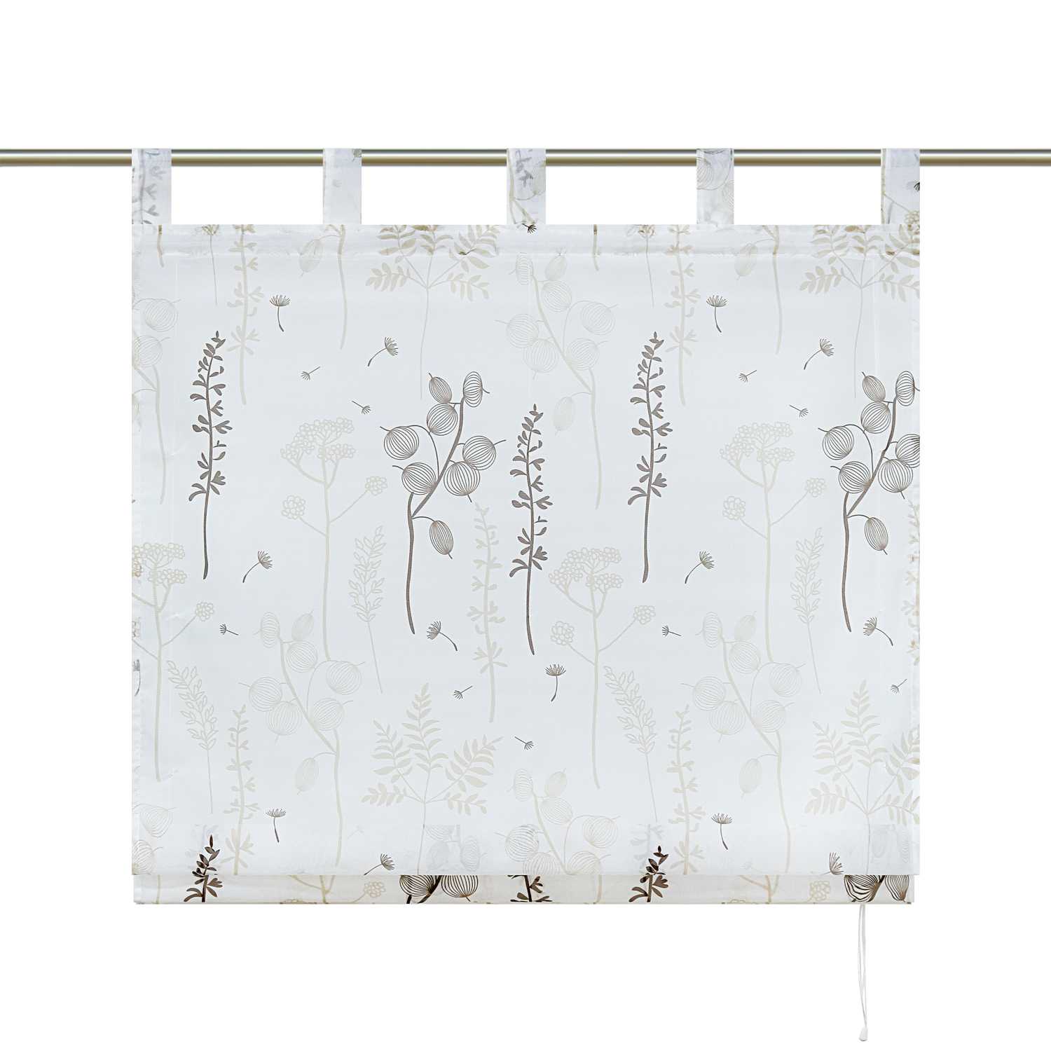 Roman Shade with Tab-Top Hanging with Chinese-Lantern Flower Pattern Semi-Sheer