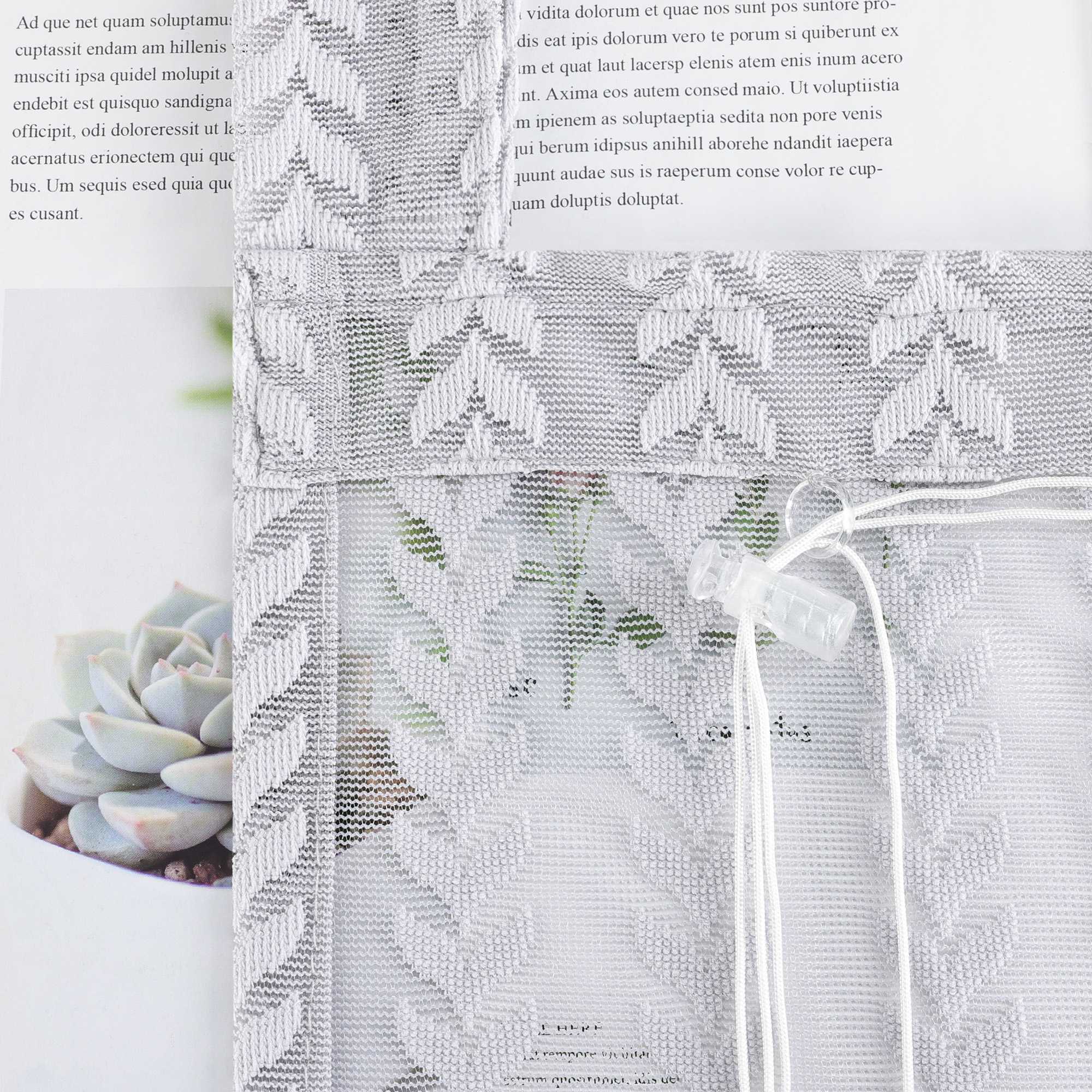Roman Shade Sheer with Cutout Leaf Pattern and Tab-Top Hanging - Gray, W x H 80 x 140cm