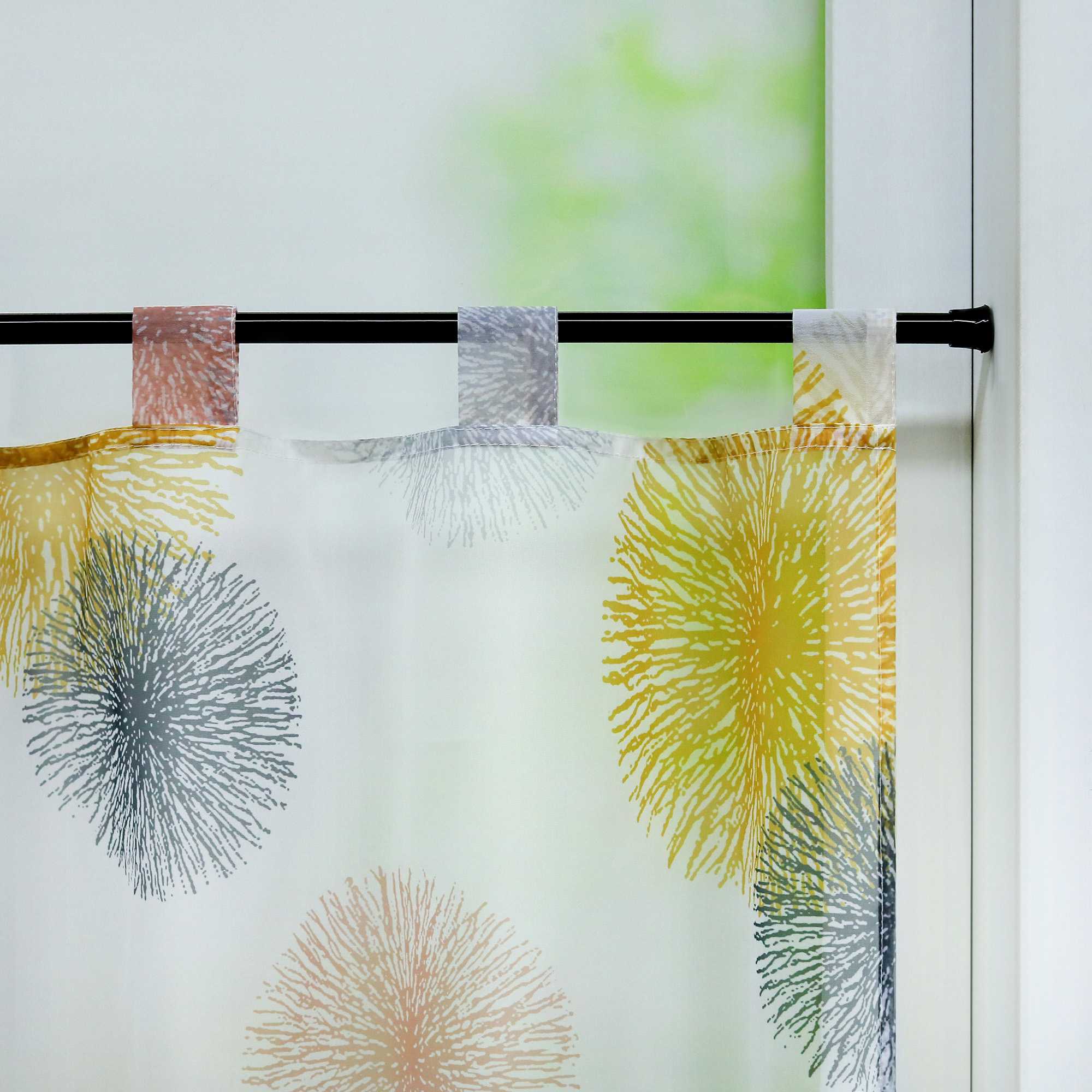 Cafe Curtain with Fireworks Pattern Light-Filtering 1 Piece - Yellow, H x W 60 x 120cm