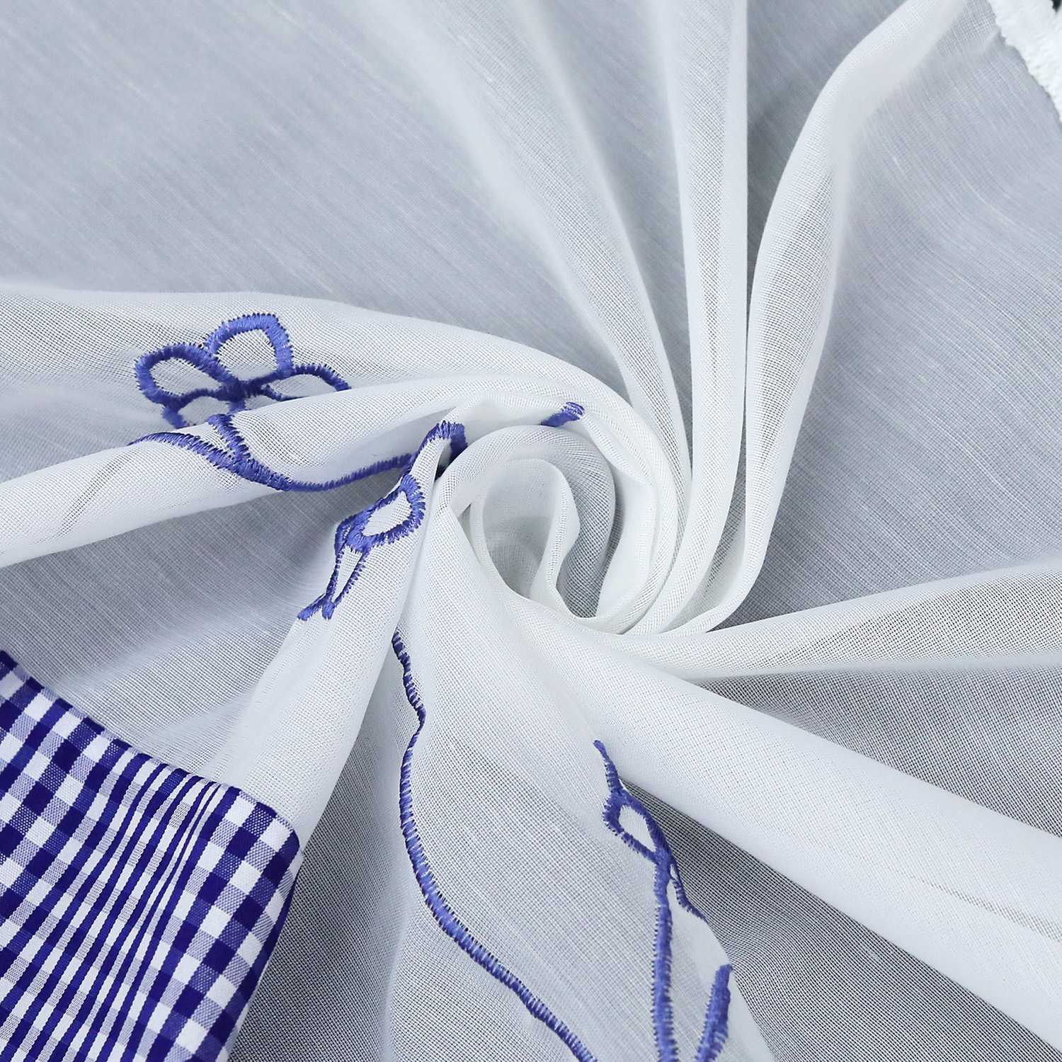 Cafe Curtains with Vintage Check Pattern Country Style Short 1 Piece - Blue, H x W 60 x 90cm