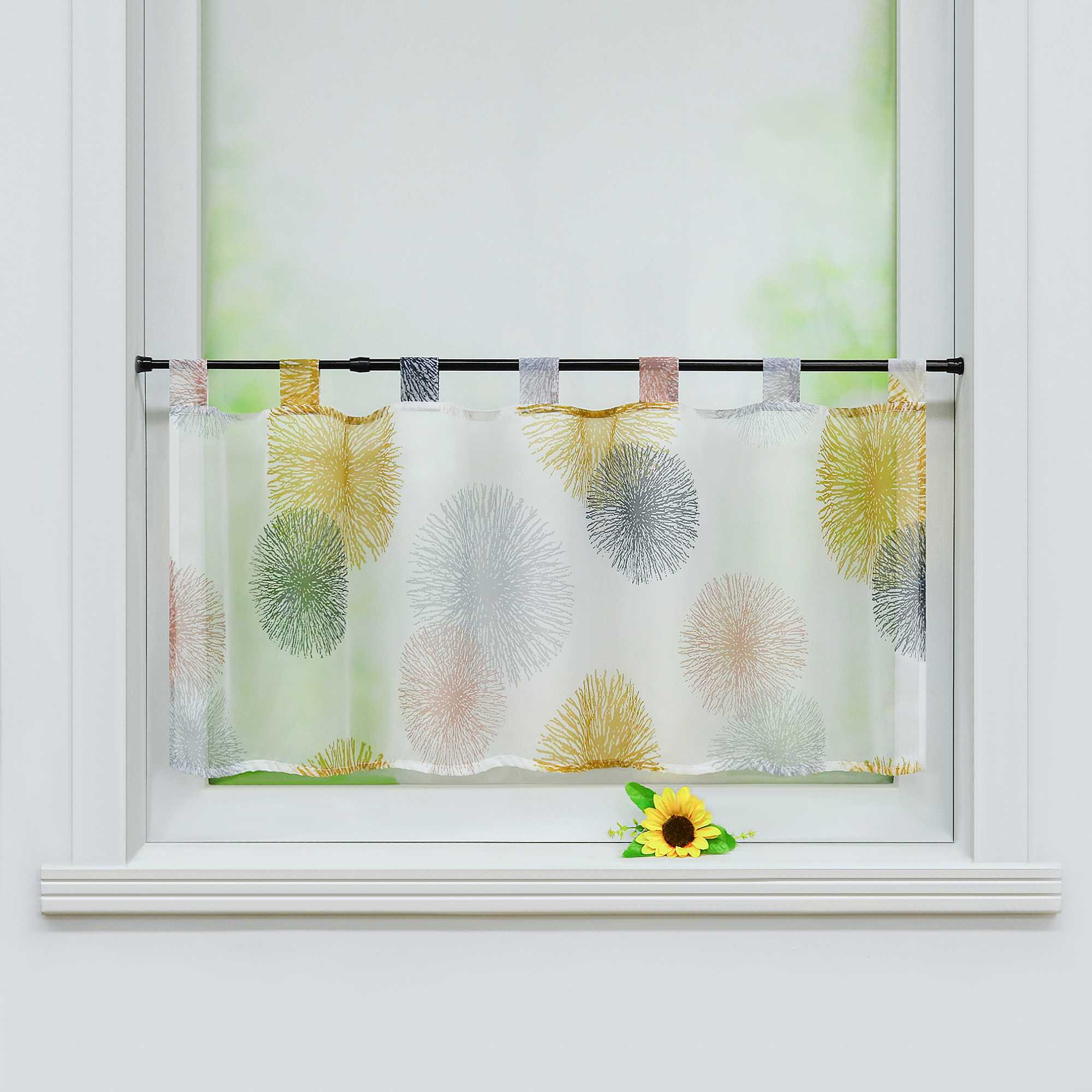 Cafe Curtain with Fireworks Pattern Light-Filtering 1 Piece - Yellow, H x W 45 x 120cm