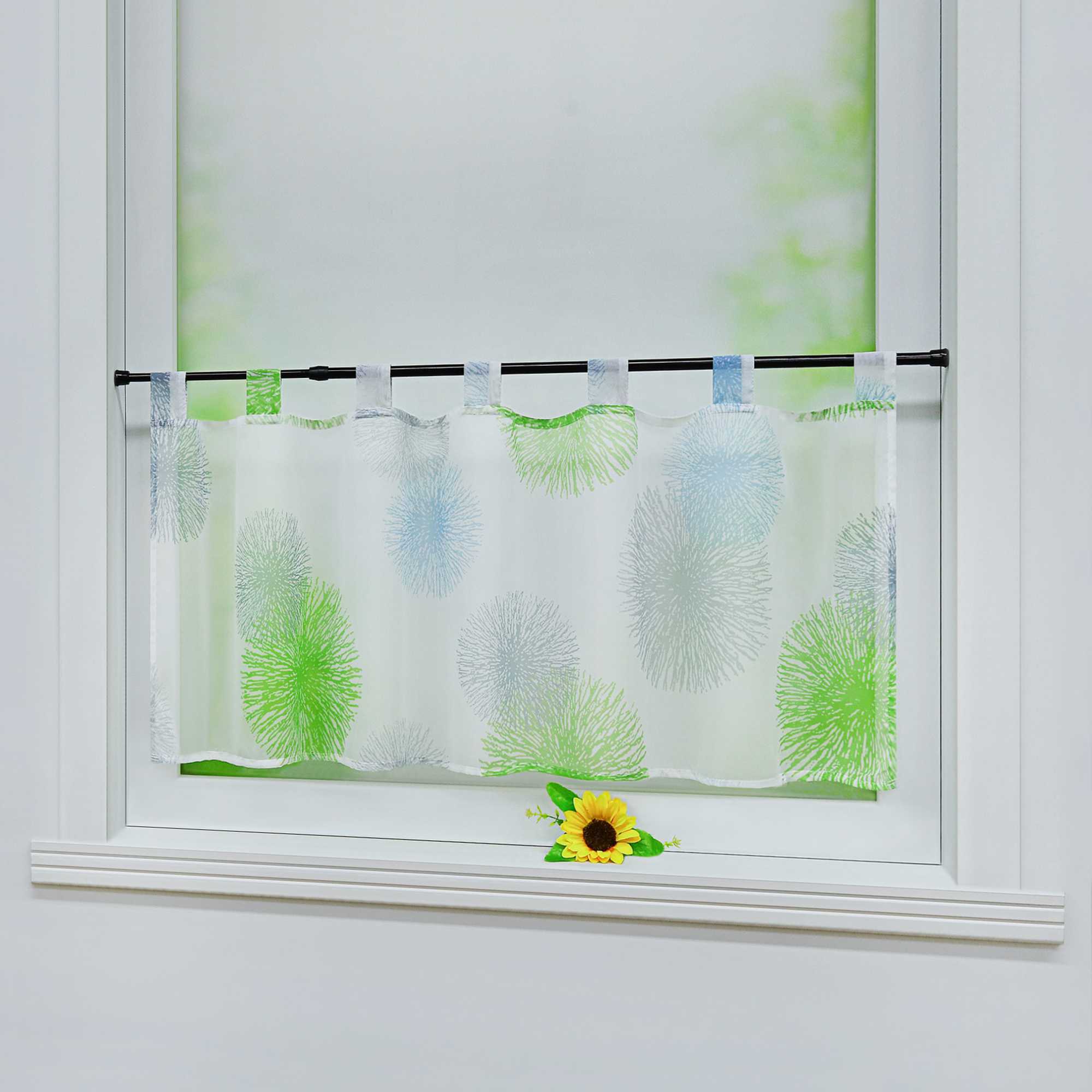 Cafe Curtain with Fireworks Pattern Light-Filtering 1 Piece - Green, H x W 60 x 140cm