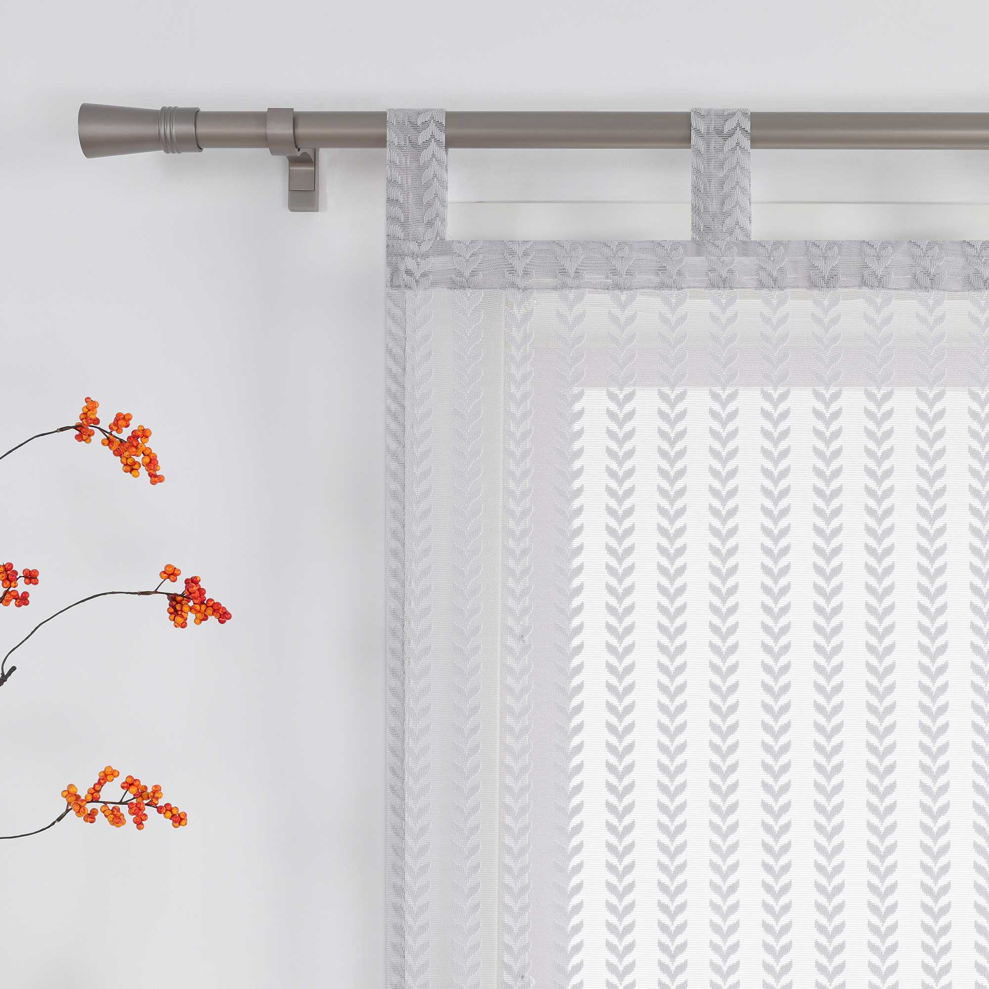 Roman Shade Sheer with Cutout Leaf Pattern and Tab-Top Hanging - White, W x H 120 x 140cm