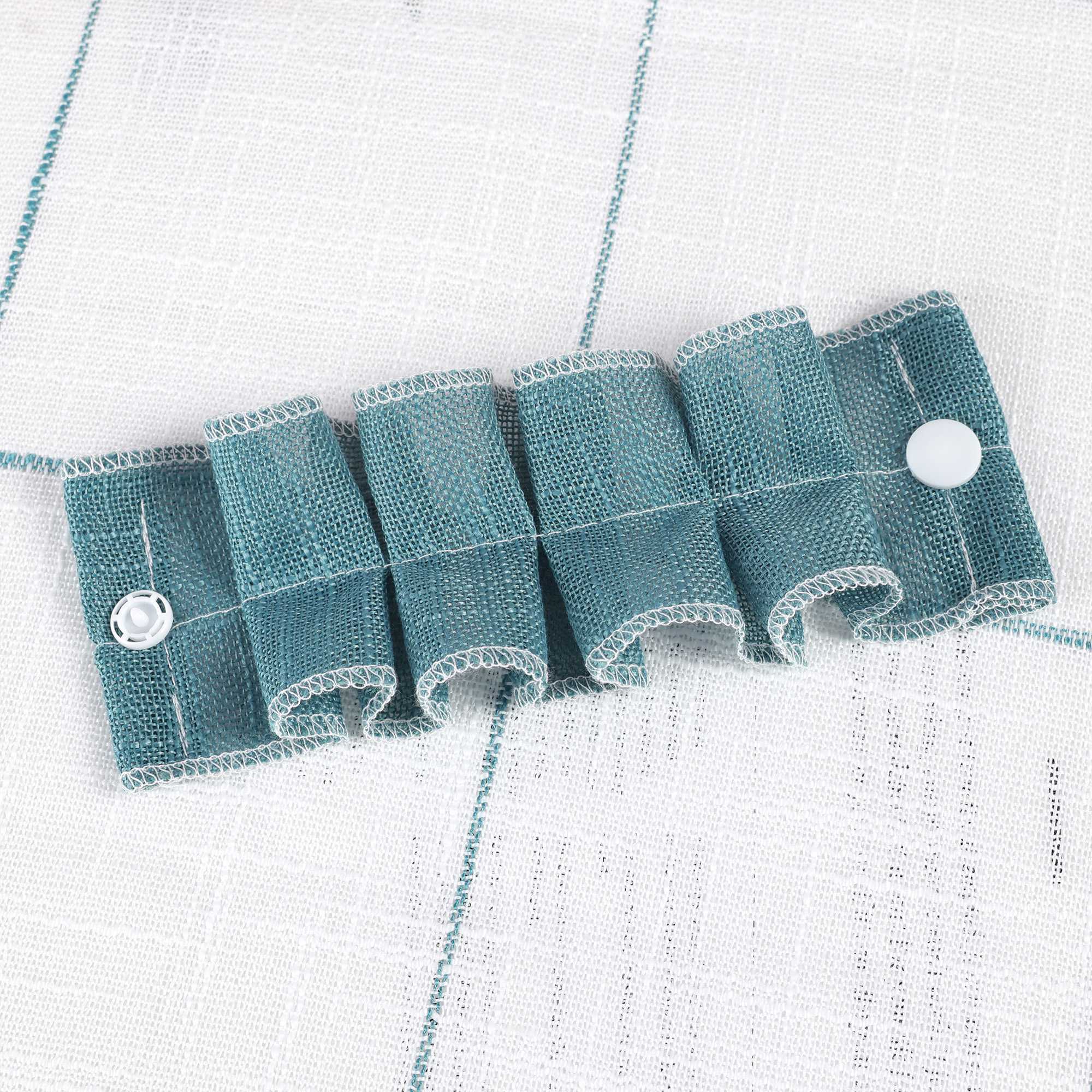 Cafe Curtains with Rod Pocket in Linen-Look Fabric with Ties 1 Piece - White, H x W 35 x 140cm