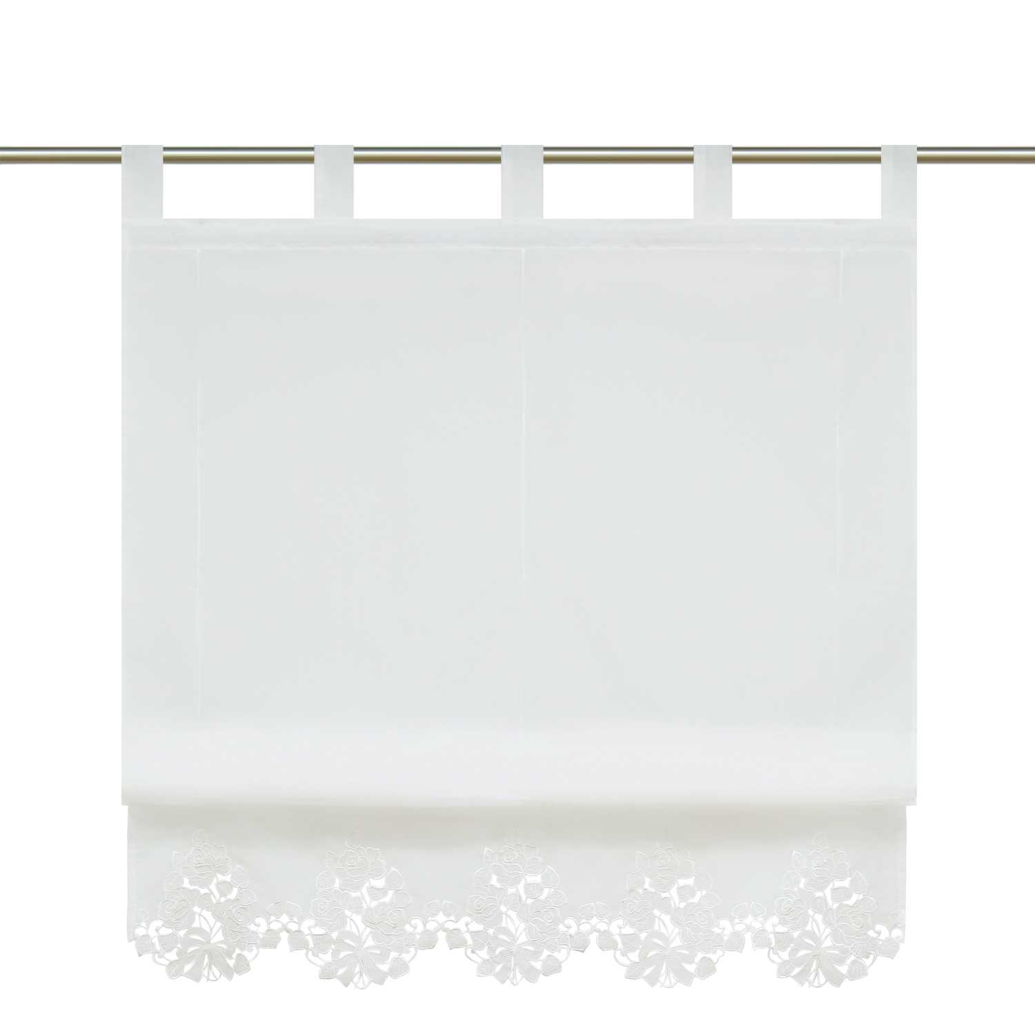 Roman Shade with Tab-Top Hanging with Embroidery Country Style White - White, W x H 120 x 155cm