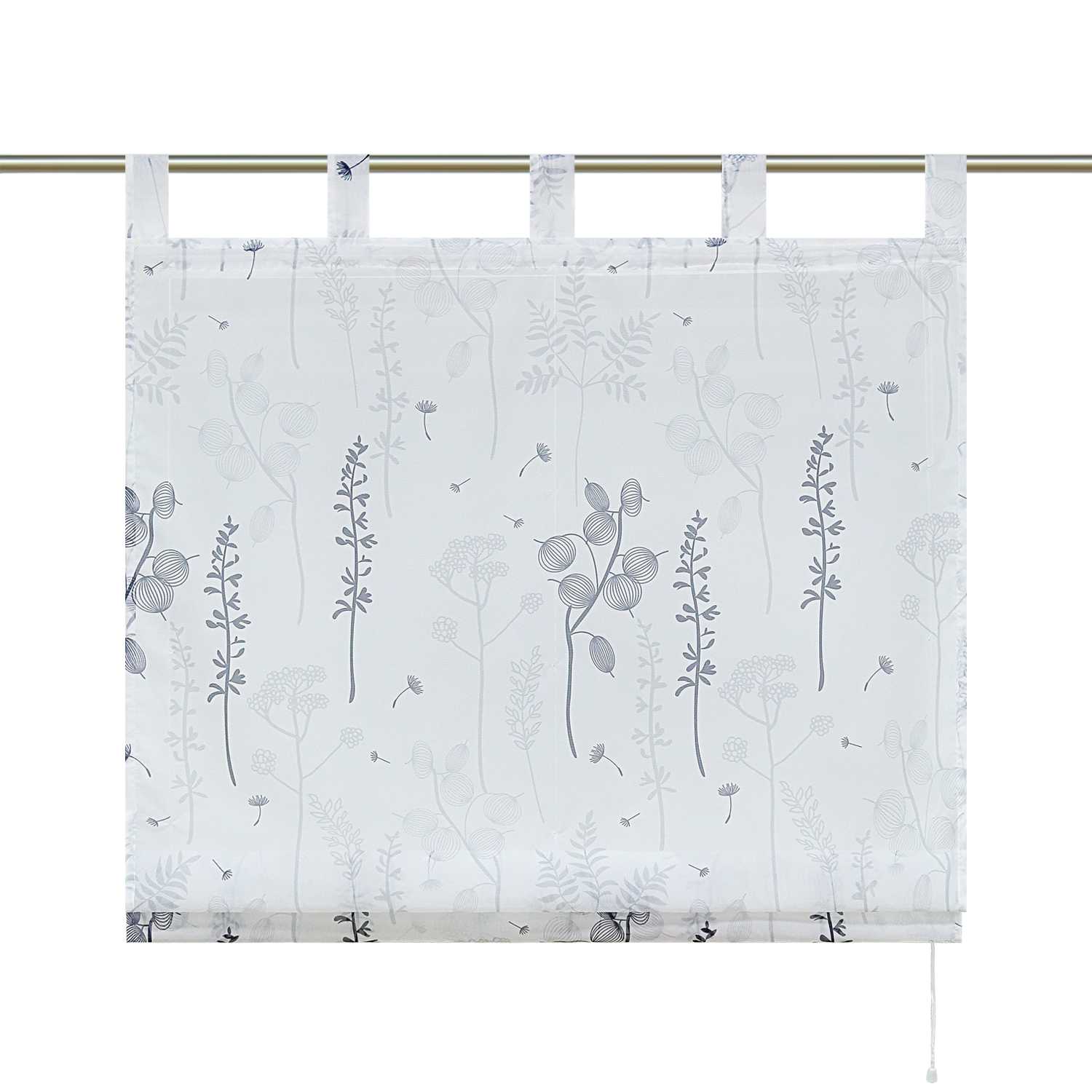 Roman Shade with Tab-Top Hanging with Chinese-Lantern Flower Pattern Semi-Sheer - Gray, W x H 140 x 140cm