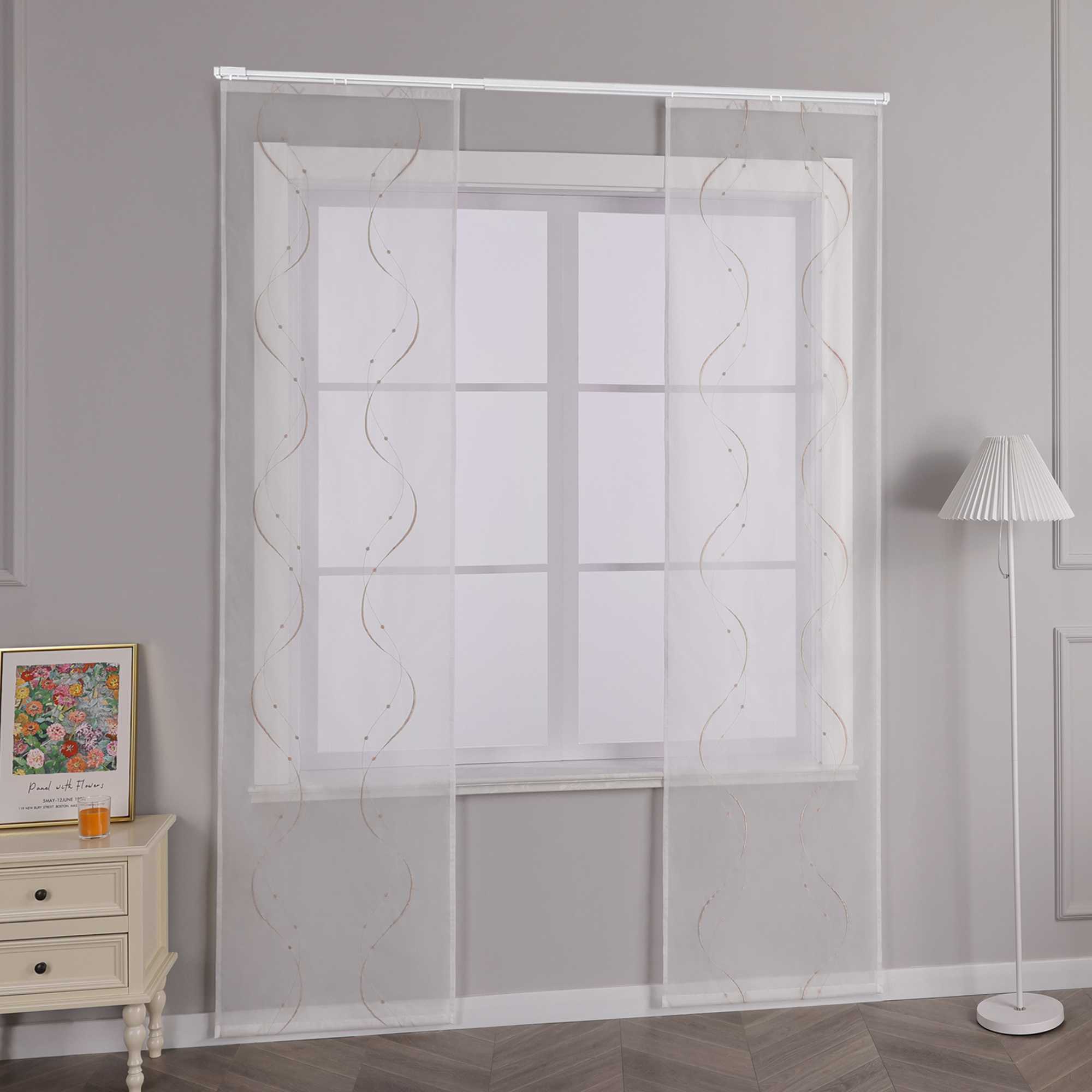 Hook-and-Loop Sliding Panel Curtains with Wave Pattern with Hook-and-Loop Tape 2 Pieces