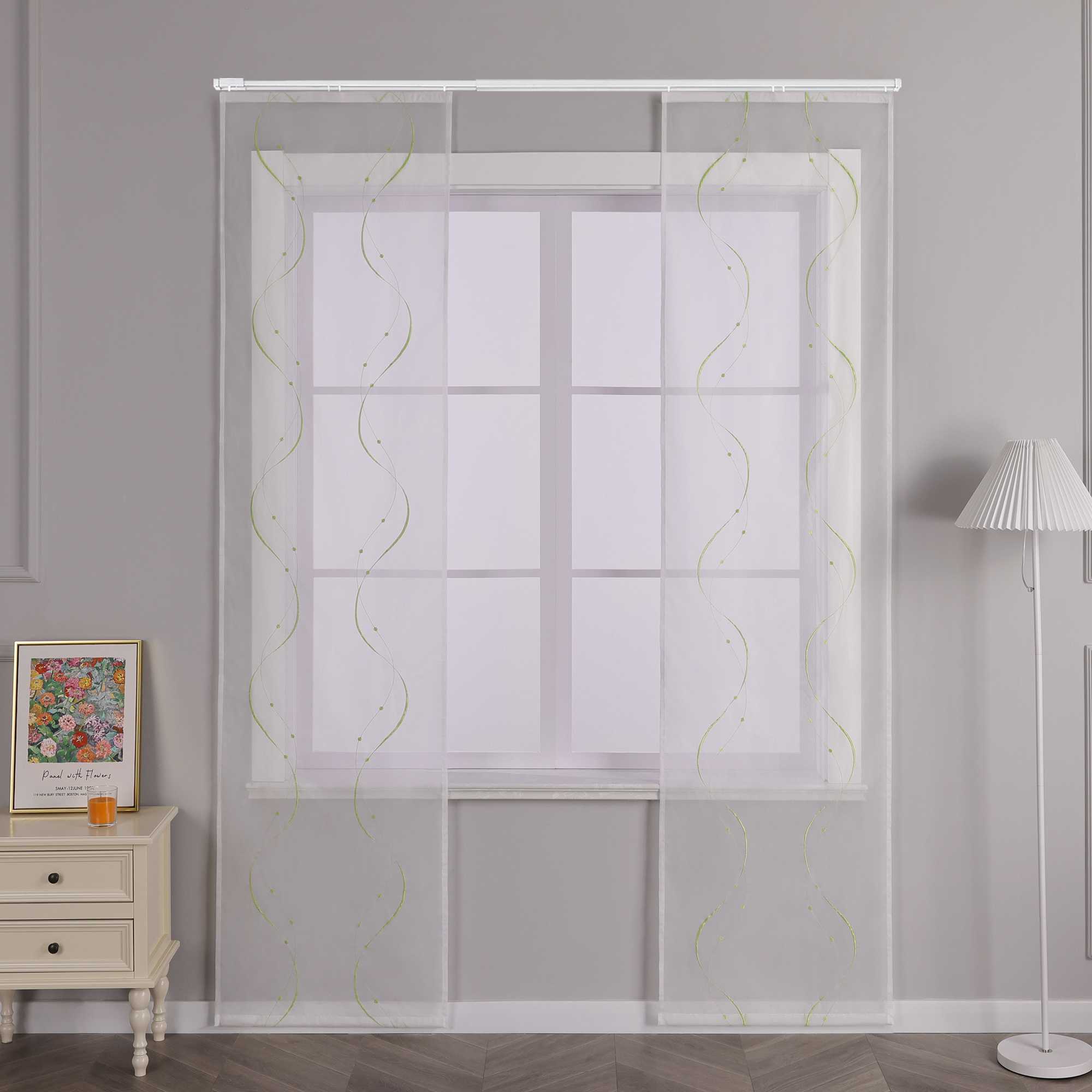 Hook-and-Loop Sliding Panel Curtains with Wave Pattern with Hook-and-Loop Tape 2 Pieces - Sand, W x H 57 x 245cm