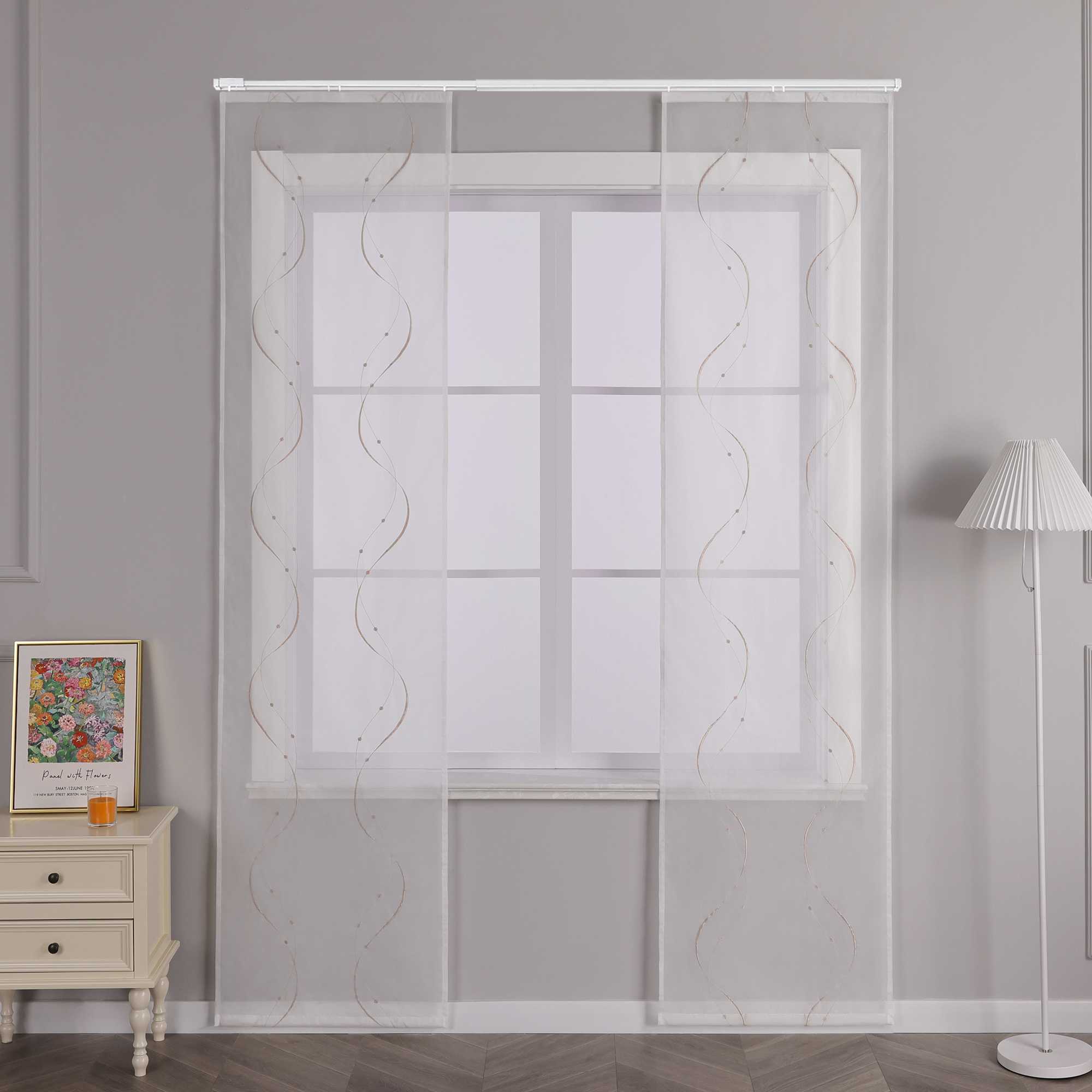 Hook-and-Loop Sliding Panel Curtains with Wave Pattern with Hook-and-Loop Tape 2 Pieces