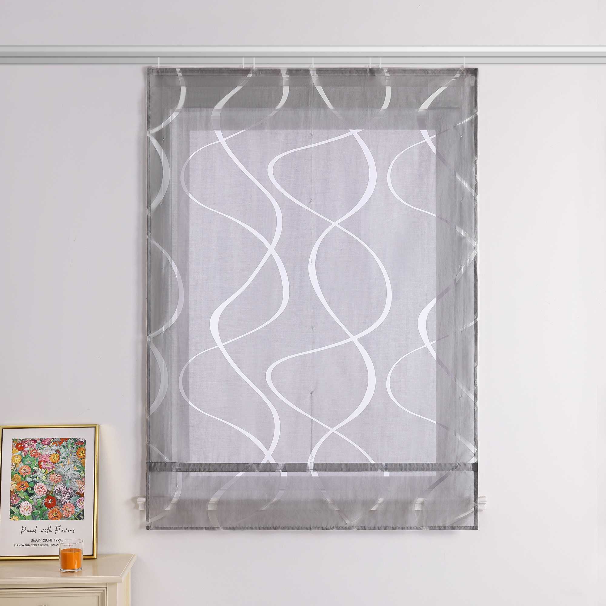Roman Shade Hook-and-Loop with Wave Pattern Solid Color 1 Piece - Gray, H x W 140 x 100cm