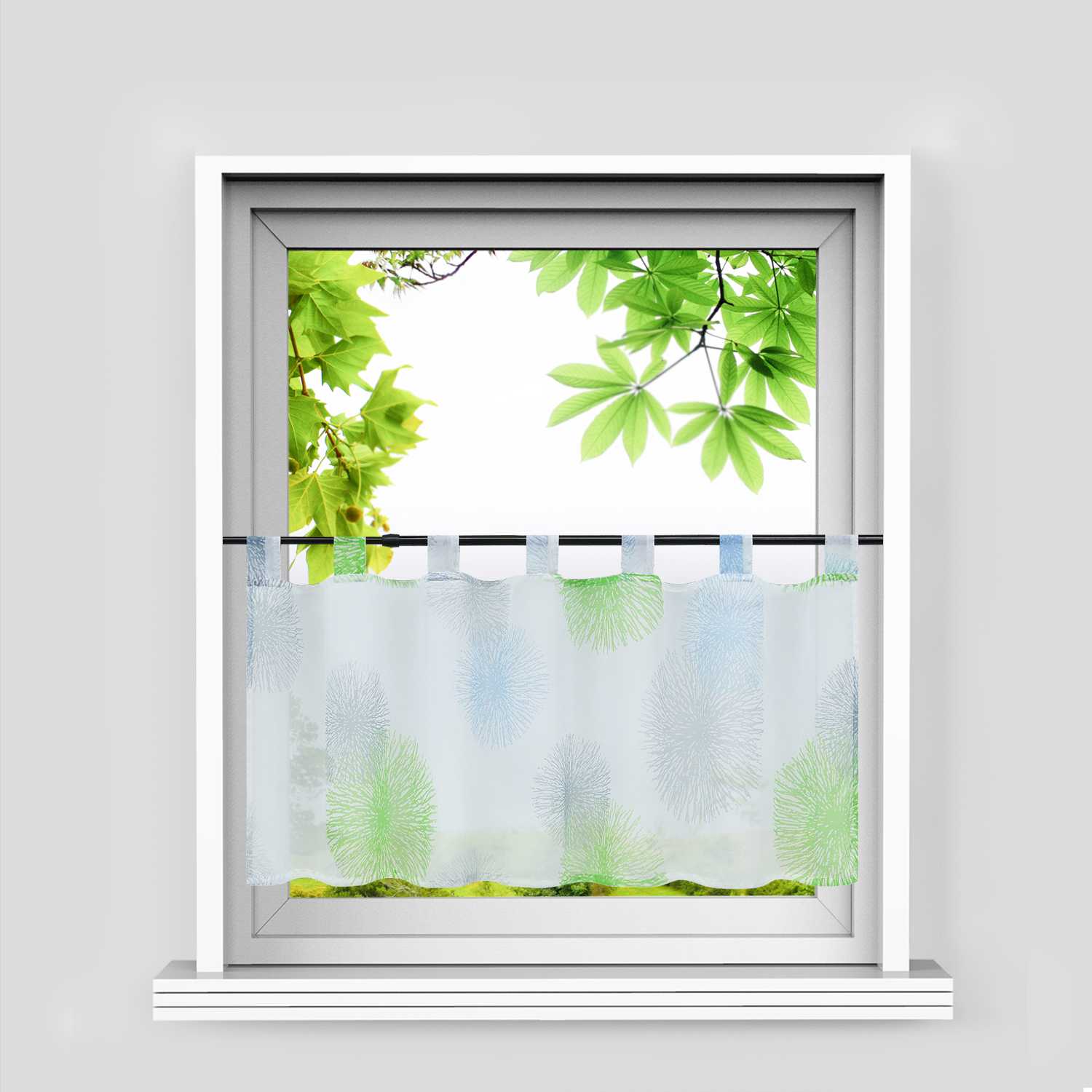 Cafe Curtain with Fireworks Pattern Light-Filtering 1 Piece - Green, H x W 60 x 120cm