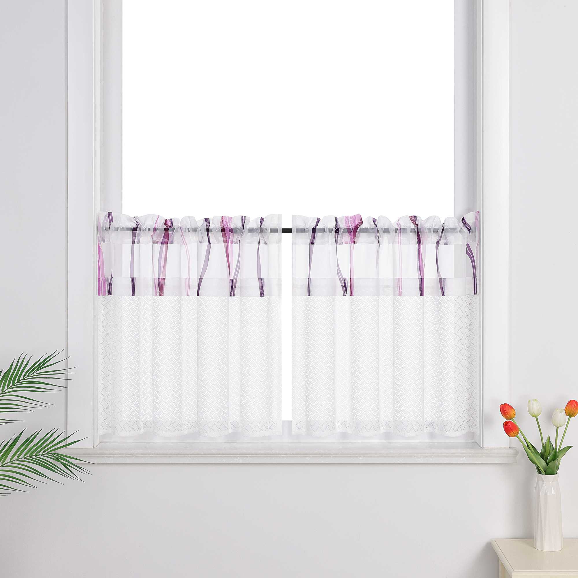 Cafe Curtain with Fine Line Pattern Set of 2 - floral, H x W 45 x 90cm