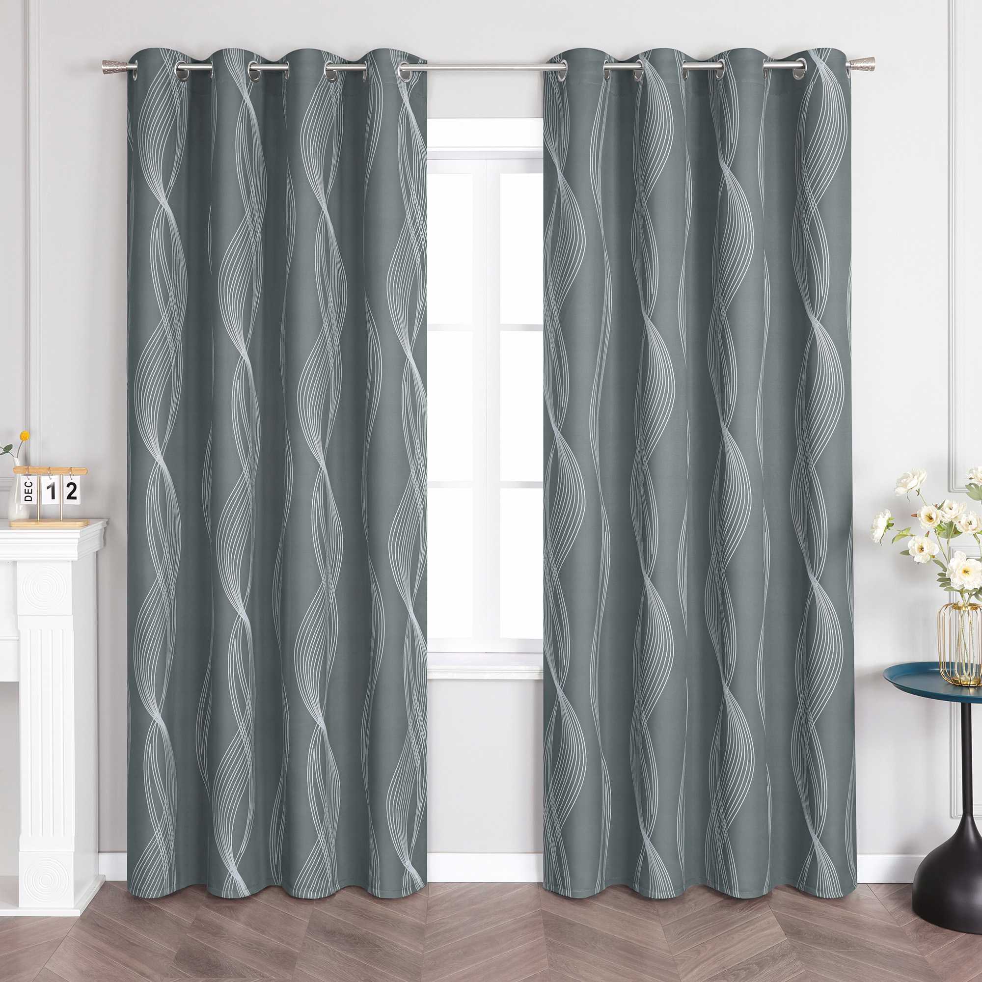 Blackout Grommet Curtain Opaque Thermal with Water-Wave Pattern 1 Piece - Brown, H x W 225 x 135cm