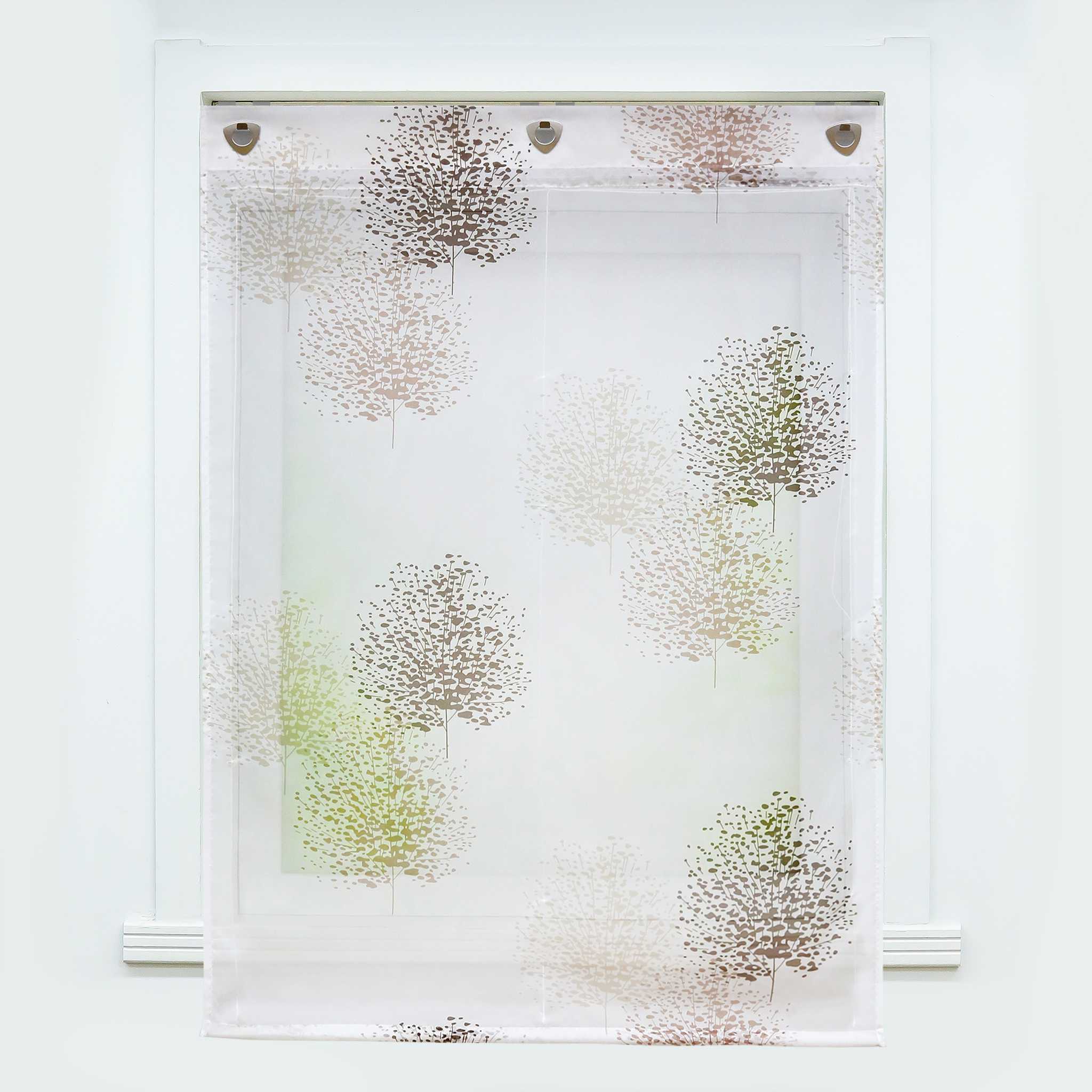 Roman Shade with Tree Motif Print and U-Hooks 1 Piece - White, W x H 100 x 140cm