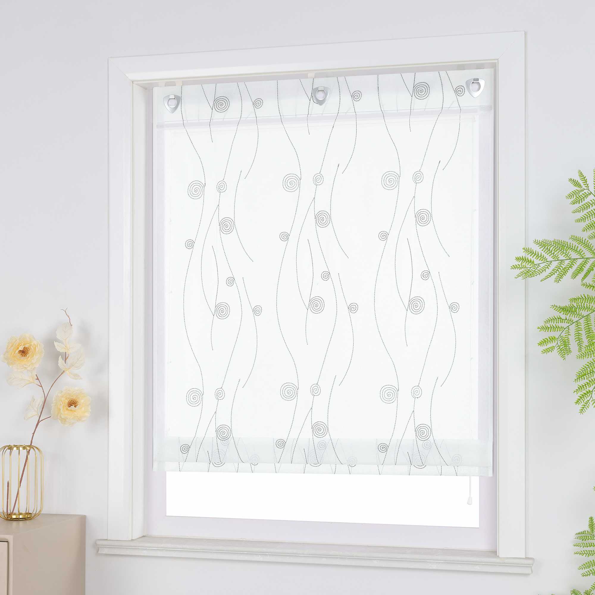 Roman Shade with Circle Pattern and Hook Hanging - sand, W x H 60 x 140cm