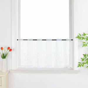 Cafe Curtain with Floral Embroidery/ Voile with Eyelet Header Country Style 1 Piece - White, H x W 45 x 120cm