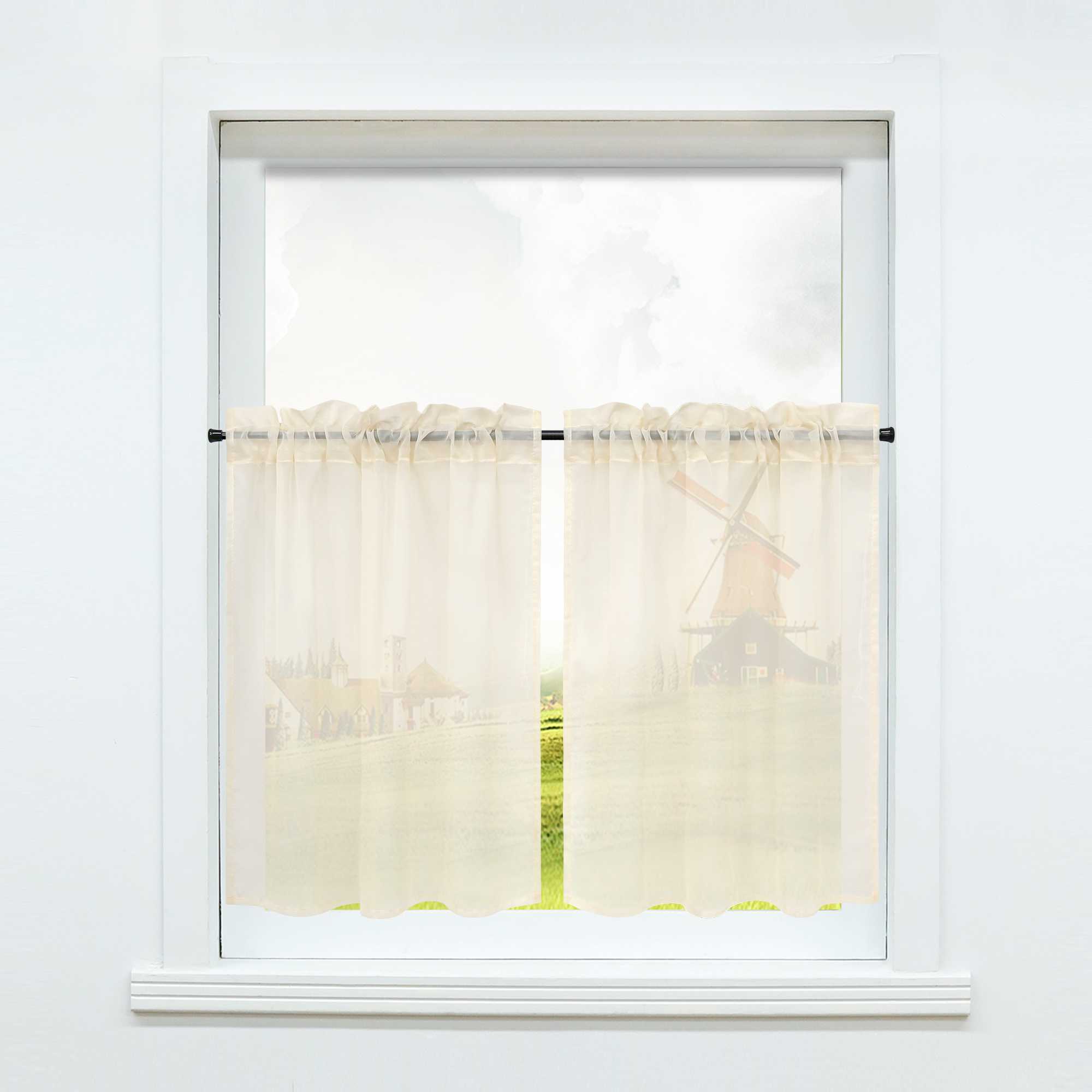 Cafe Curtain with Rod Pocket Gatherable 2 Pieces