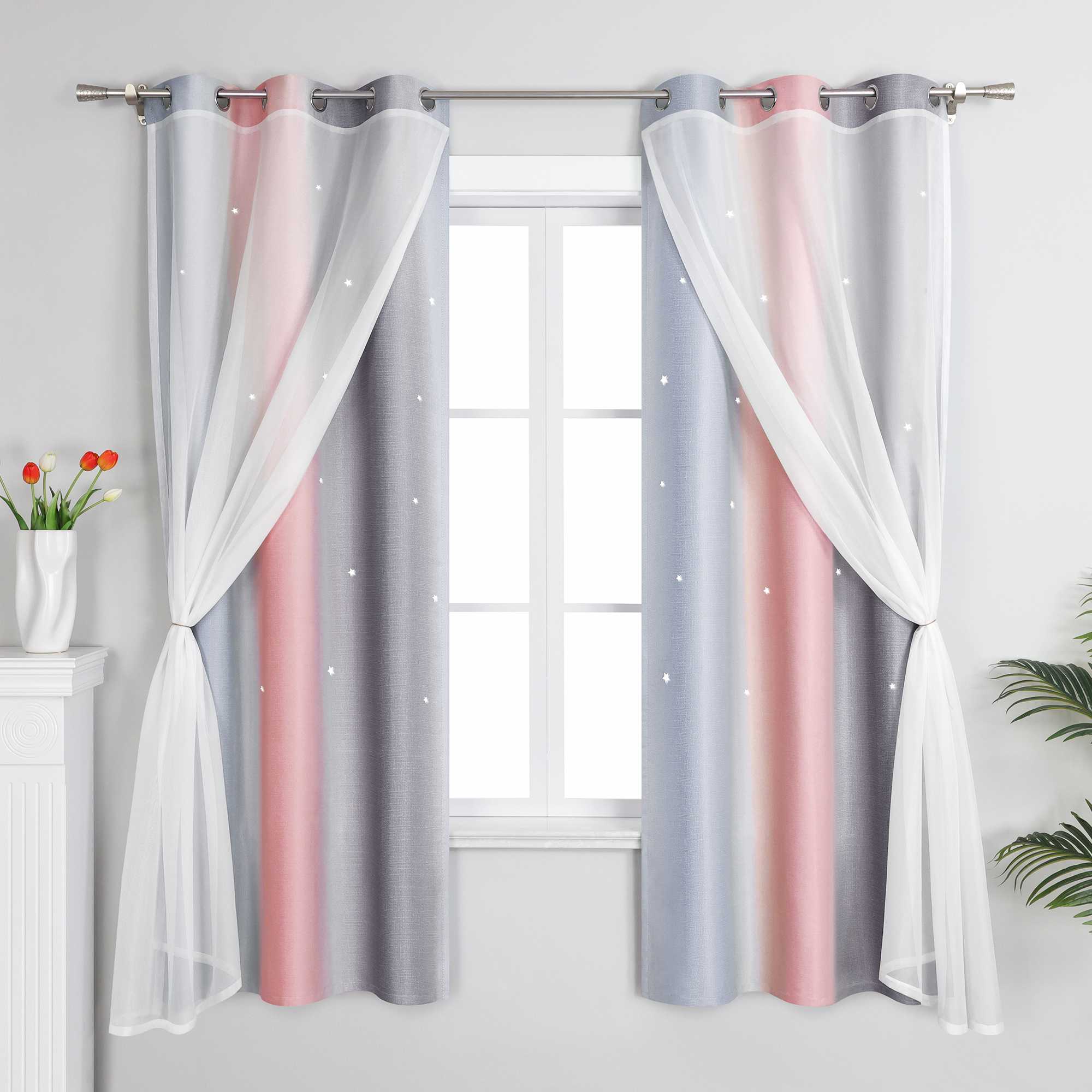 2-in-1 Curtain Children's Room with Stars 1 Piece - Gray, W x H 100 x 200cm