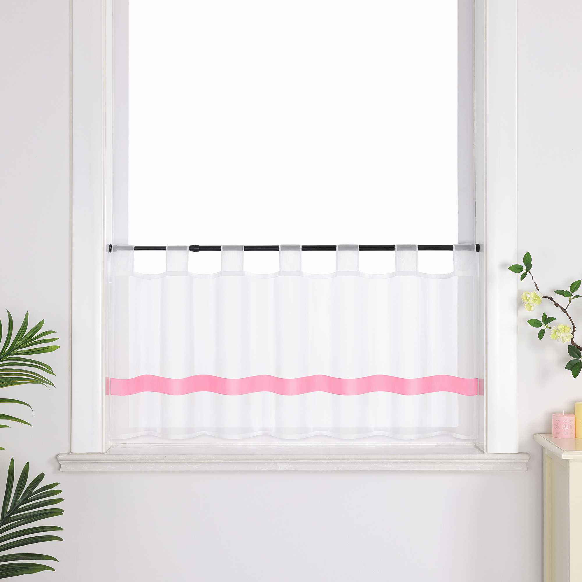 Cafe Curtain with Satin Ribbon Sheer 1 Piece