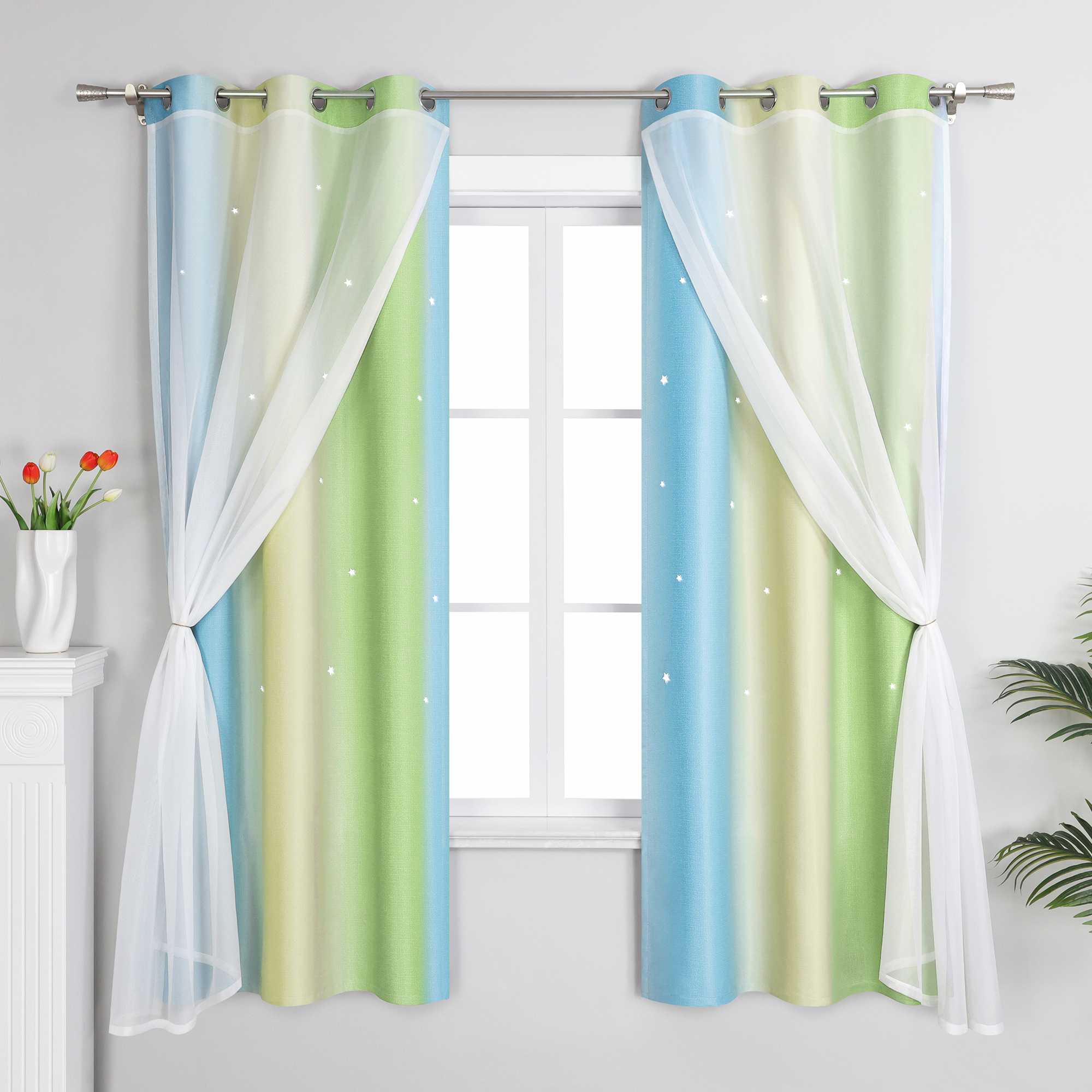2-in-1 Curtain Children's Room with Stars 1 Piece - Beige, W x H 132 x 160cm