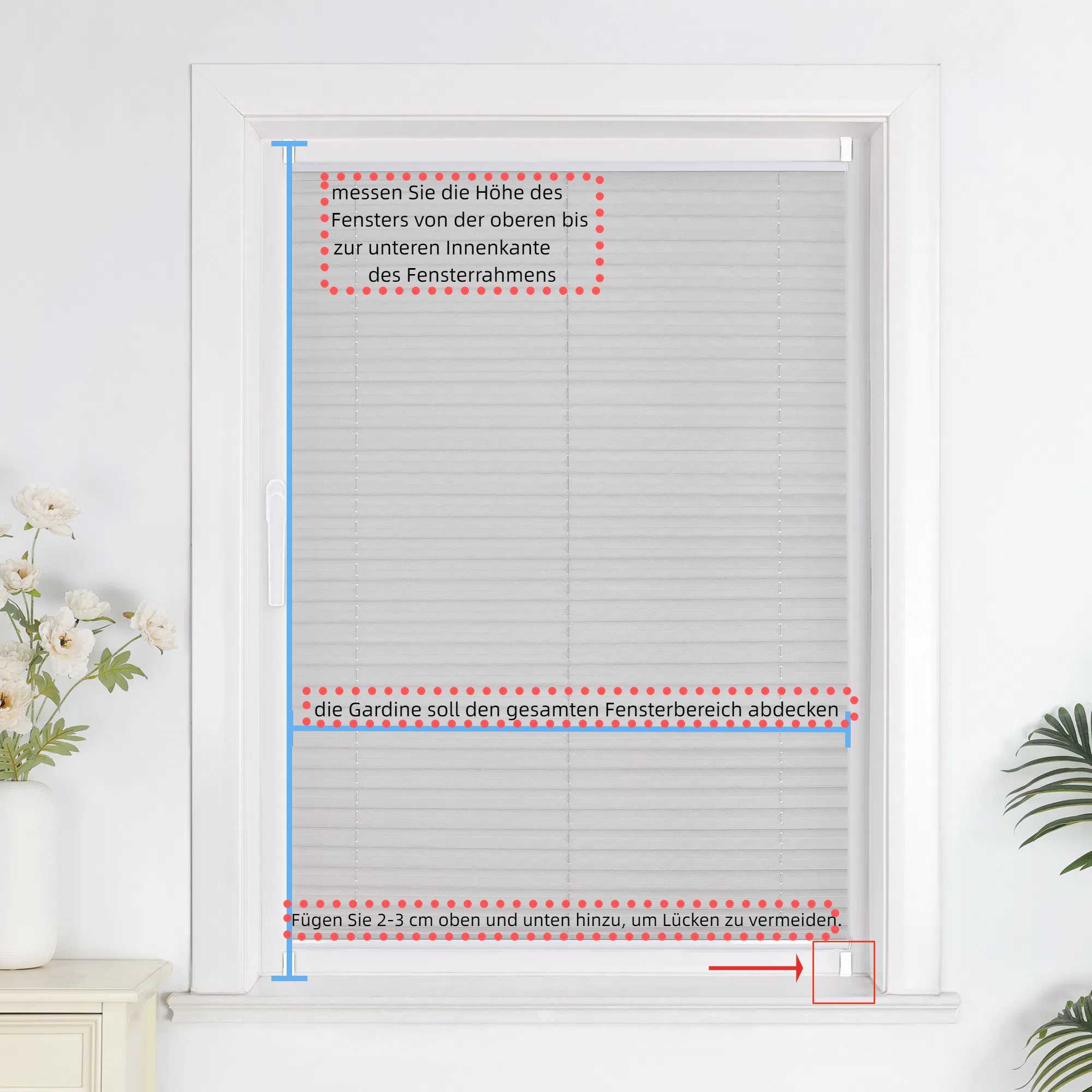 Pleated Blind Gray No-Drill made of Polyester 1 Piece - Gray, W x H 45 x 130cm