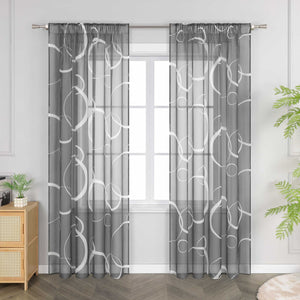 Curtain with White Circle Pattern & Drawstring (1 Piece) - Gray, W x H 140 x 145cm