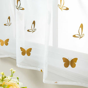 Cafe Curtain with Butterfly Shimmer Print Modern, Short - Silver, H x W 45 x 90cm
